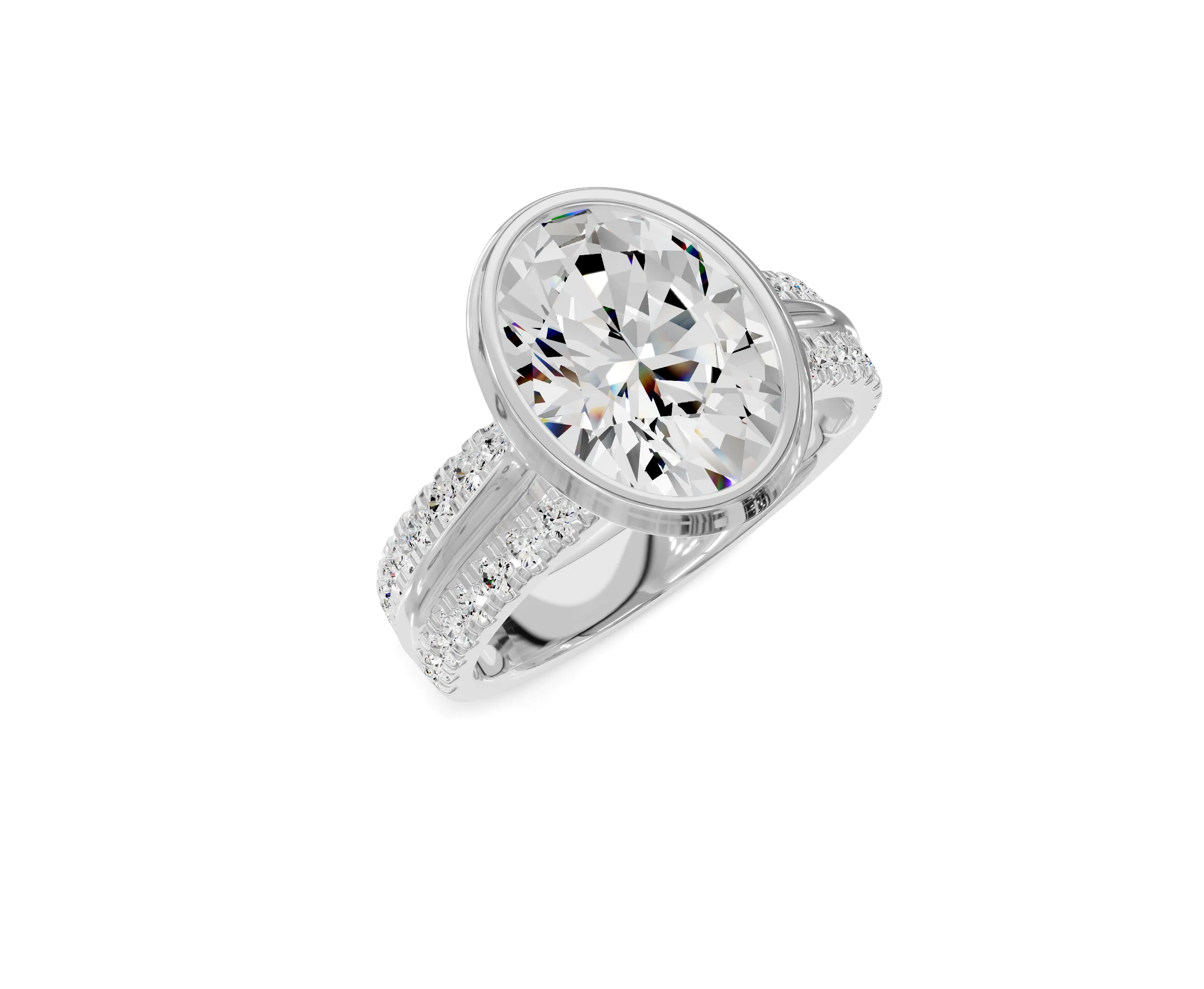 4ct Oval Diamond Engagement Ring | Bezel Setting with Side Stones