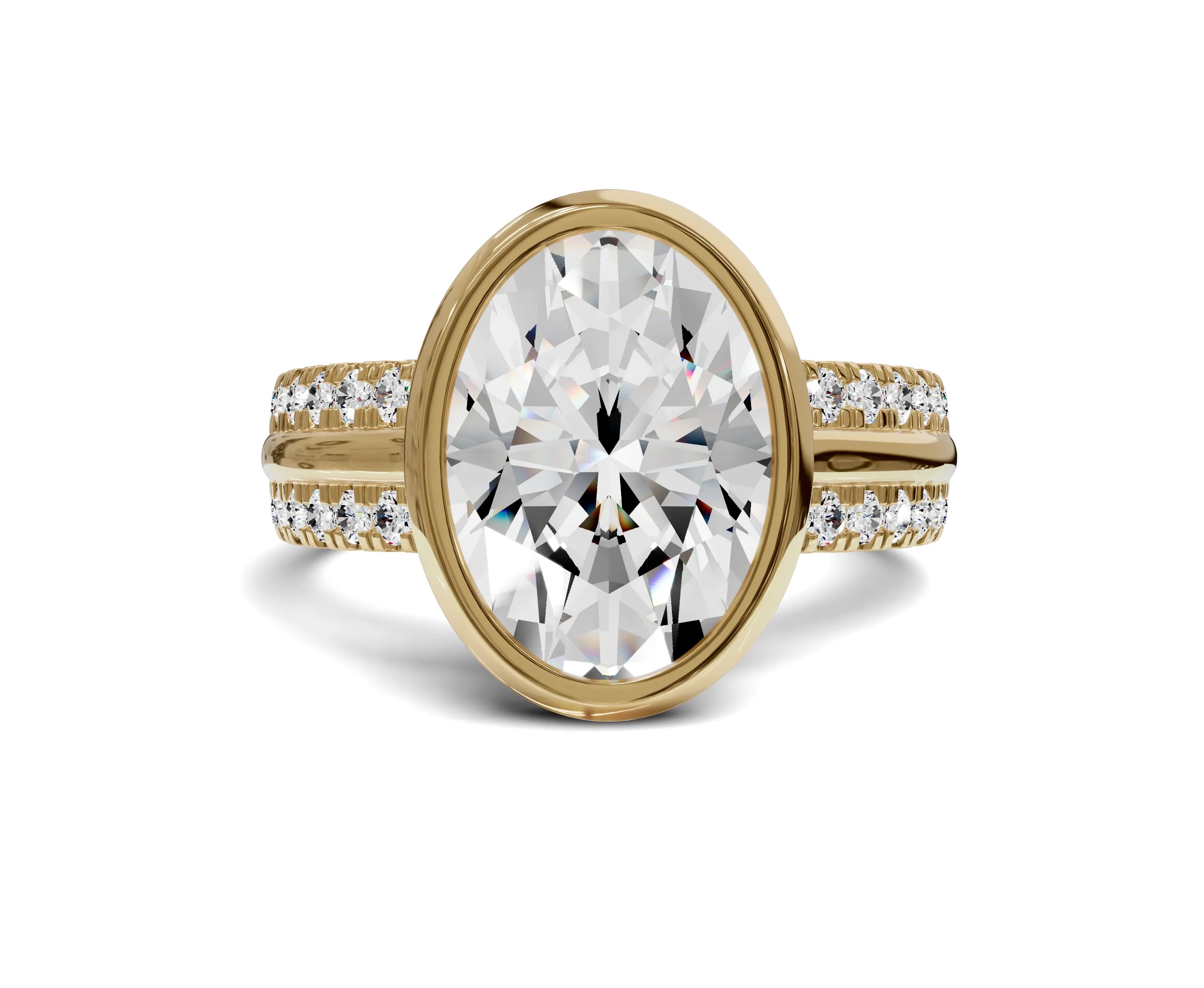 4ct Oval Diamond Engagement Ring | Bezel Setting with Side Stones - Chicory Jewel