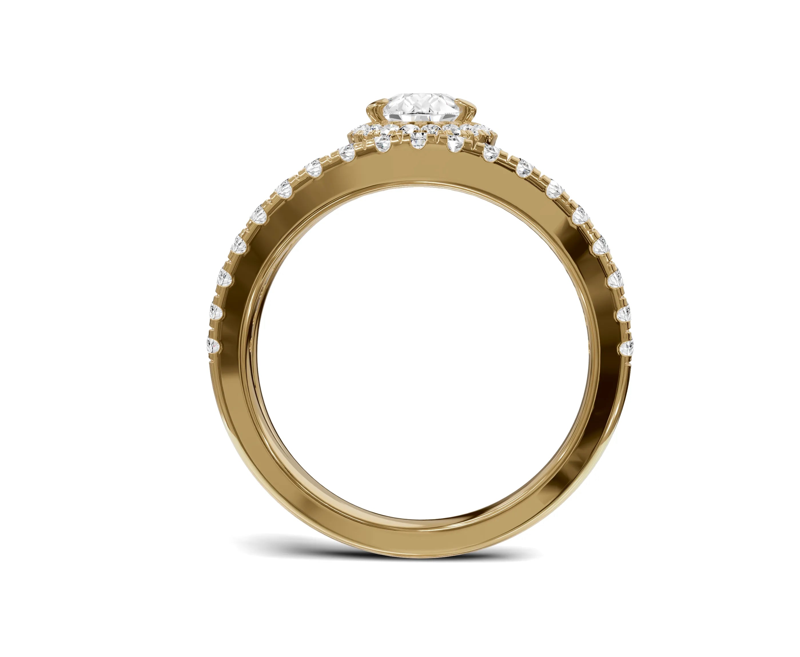 Pear Shaped Diamond Halo Engagement Ring with Side Stones - Chicory Jewel