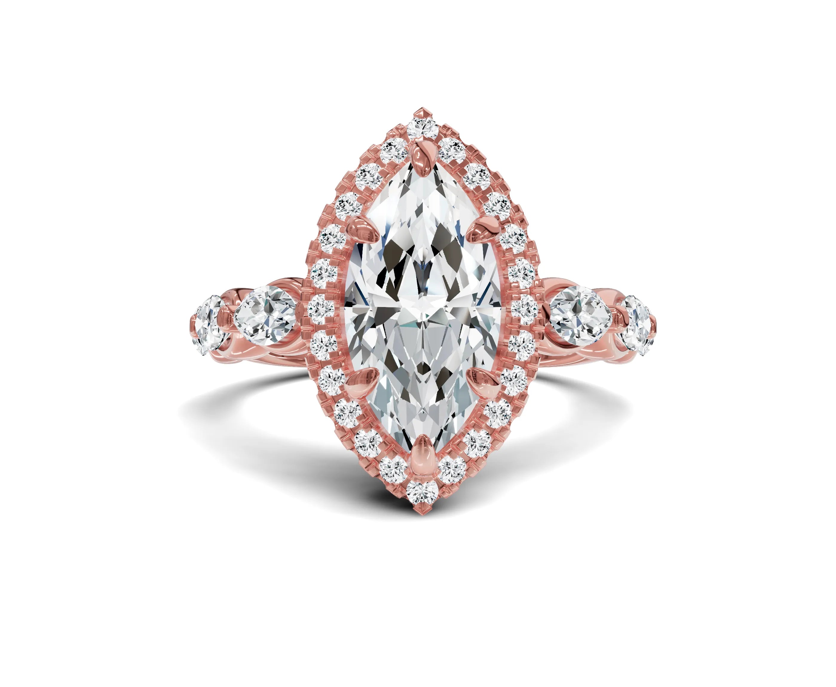 2.5Ct Marquise Halo Side Stone Engagement Ring - Chicory Jewel