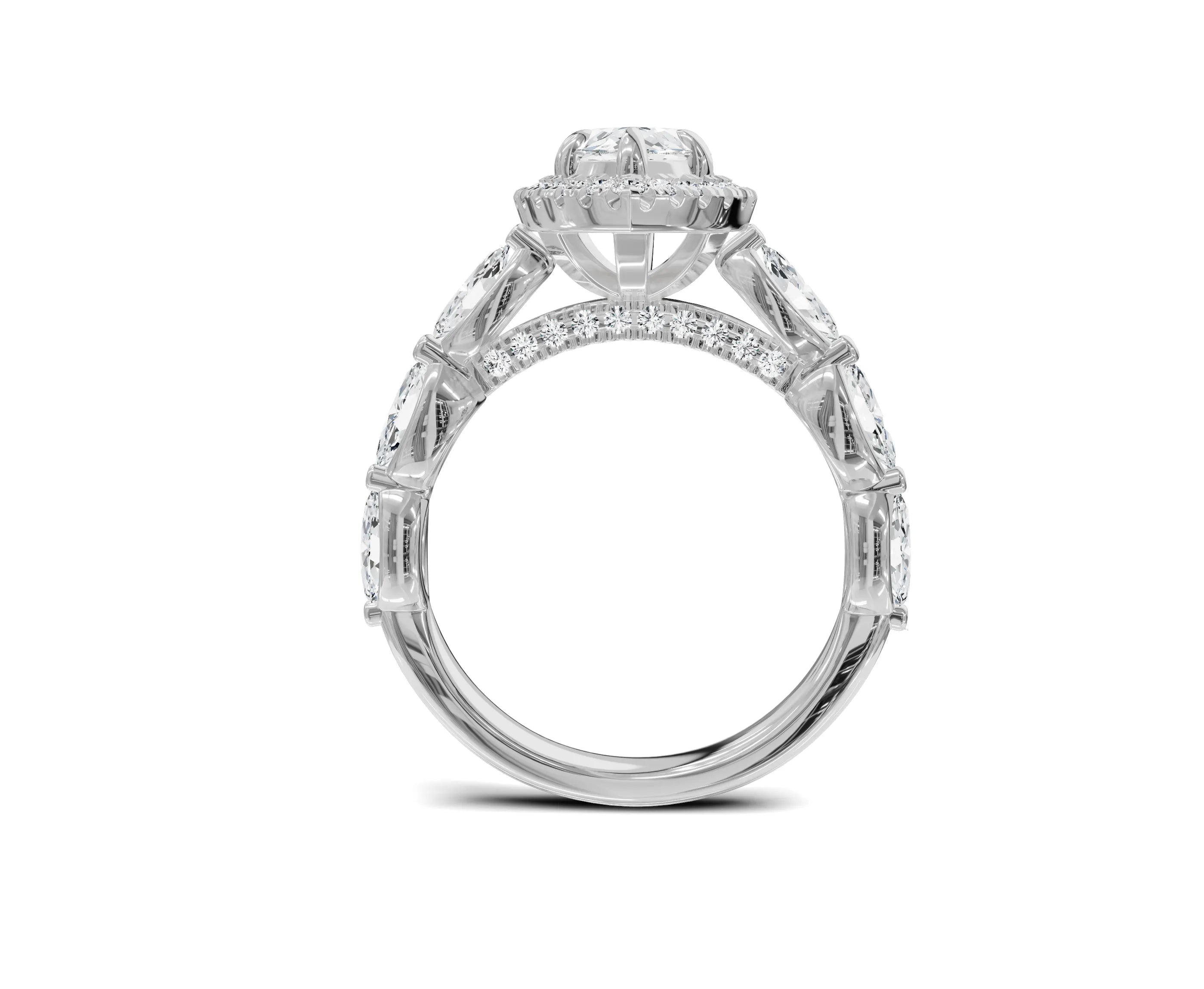 2.5Ct Marquise Halo Side Stone Engagement Ring