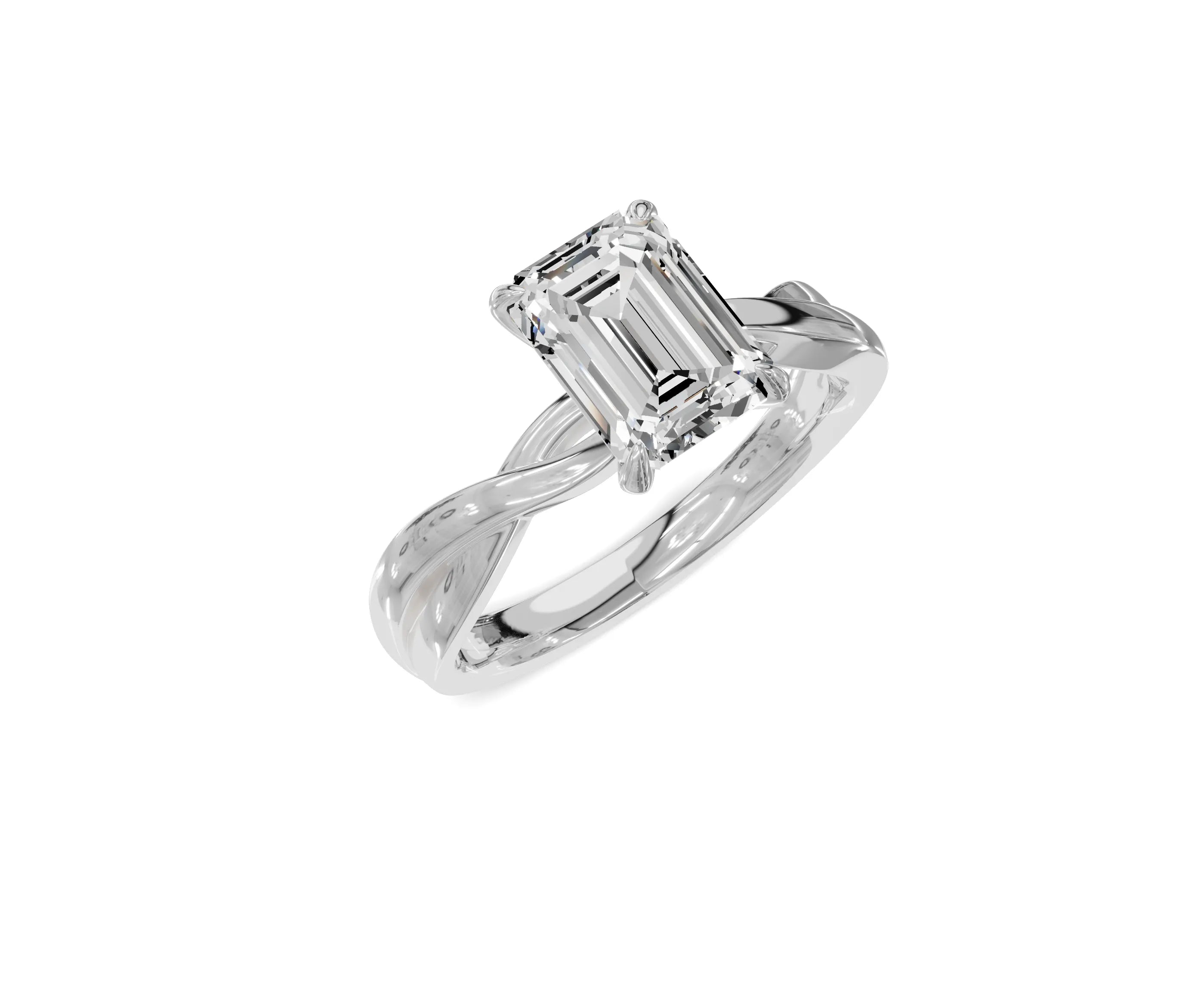 1.5 Ct Emerald Diamond Twisted Shank Solitaire Engagement Ring
