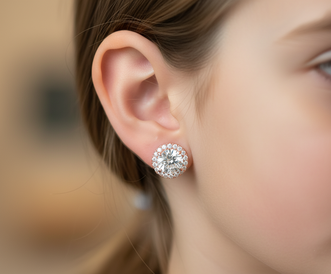 Eternal Glow Round Diamond Halo Earrings - Chicory Jewel