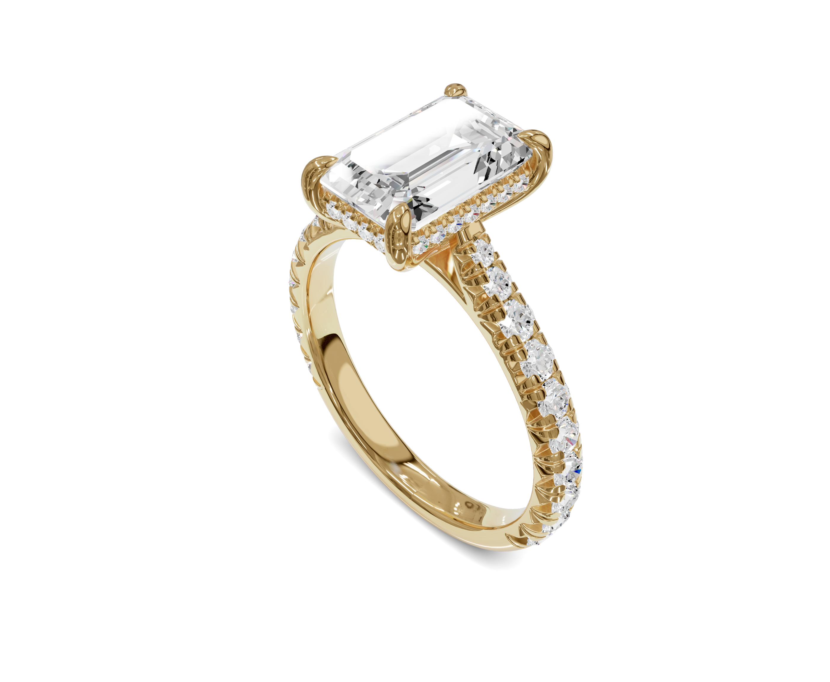 Emerald Cut Side Stone Engagement Ring with Hidden Halo|Eternal Promise - Chicory Jewel