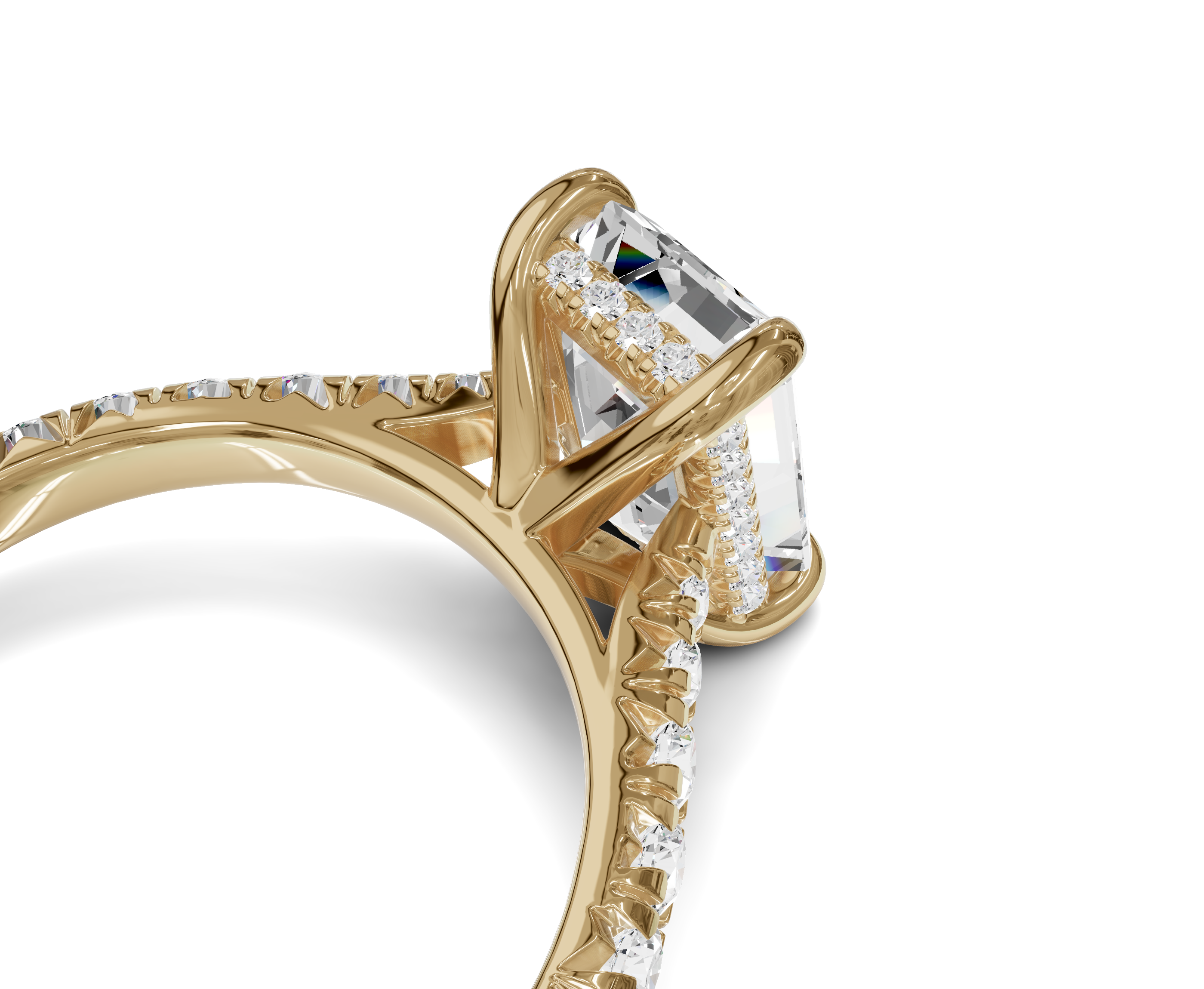 Emerald Cut Side Stone Engagement Ring with Hidden Halo|Eternal Promise - Chicory Jewel