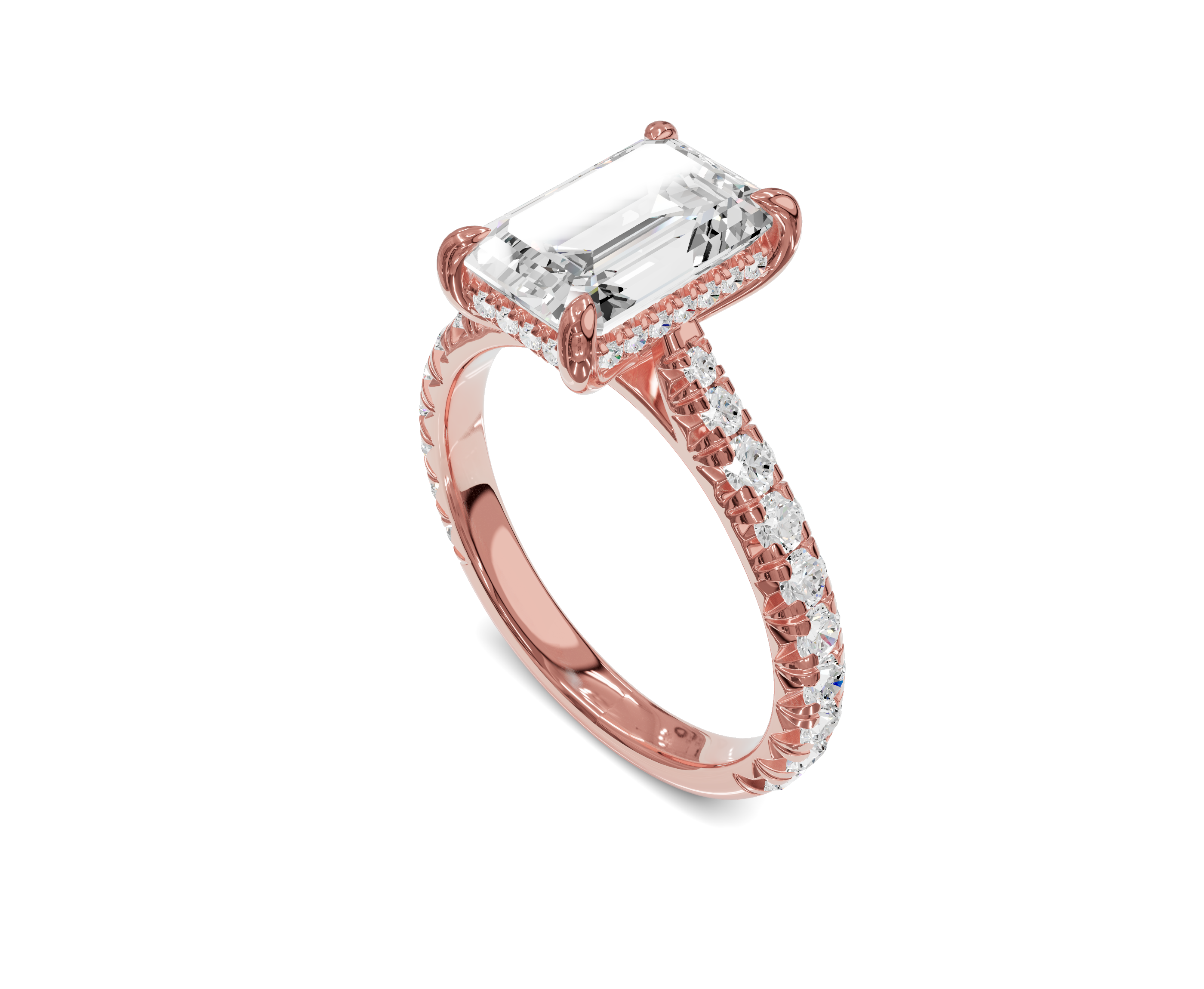 Emerald Cut Side Stone Engagement Ring with Hidden Halo|Eternal Promise - Chicory Jewel