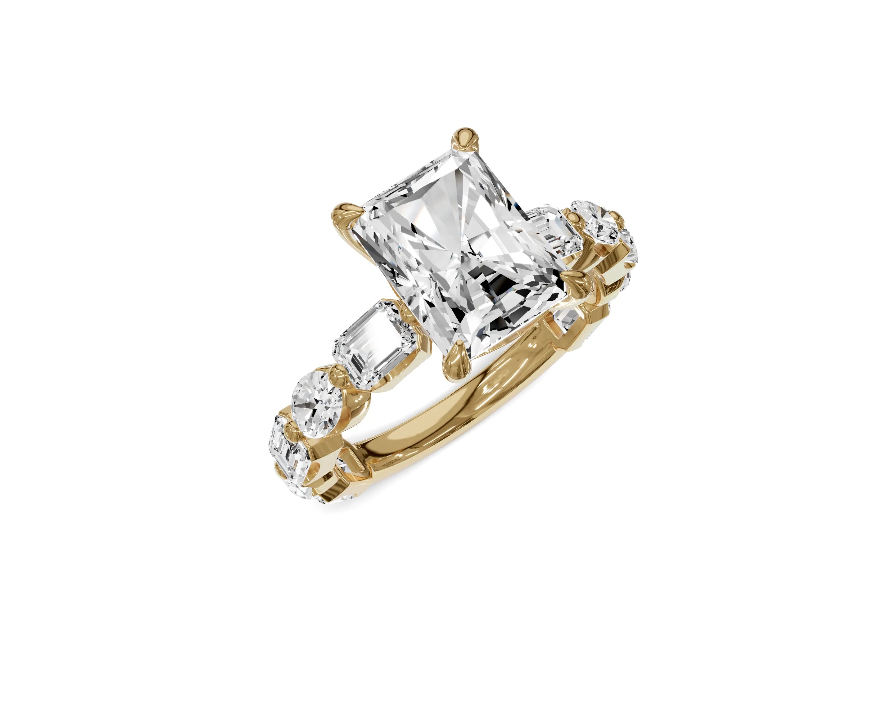 Brilliant 4.25 Carat Radiant Diamond Ring with Side Diamonds - Chicory Jewel