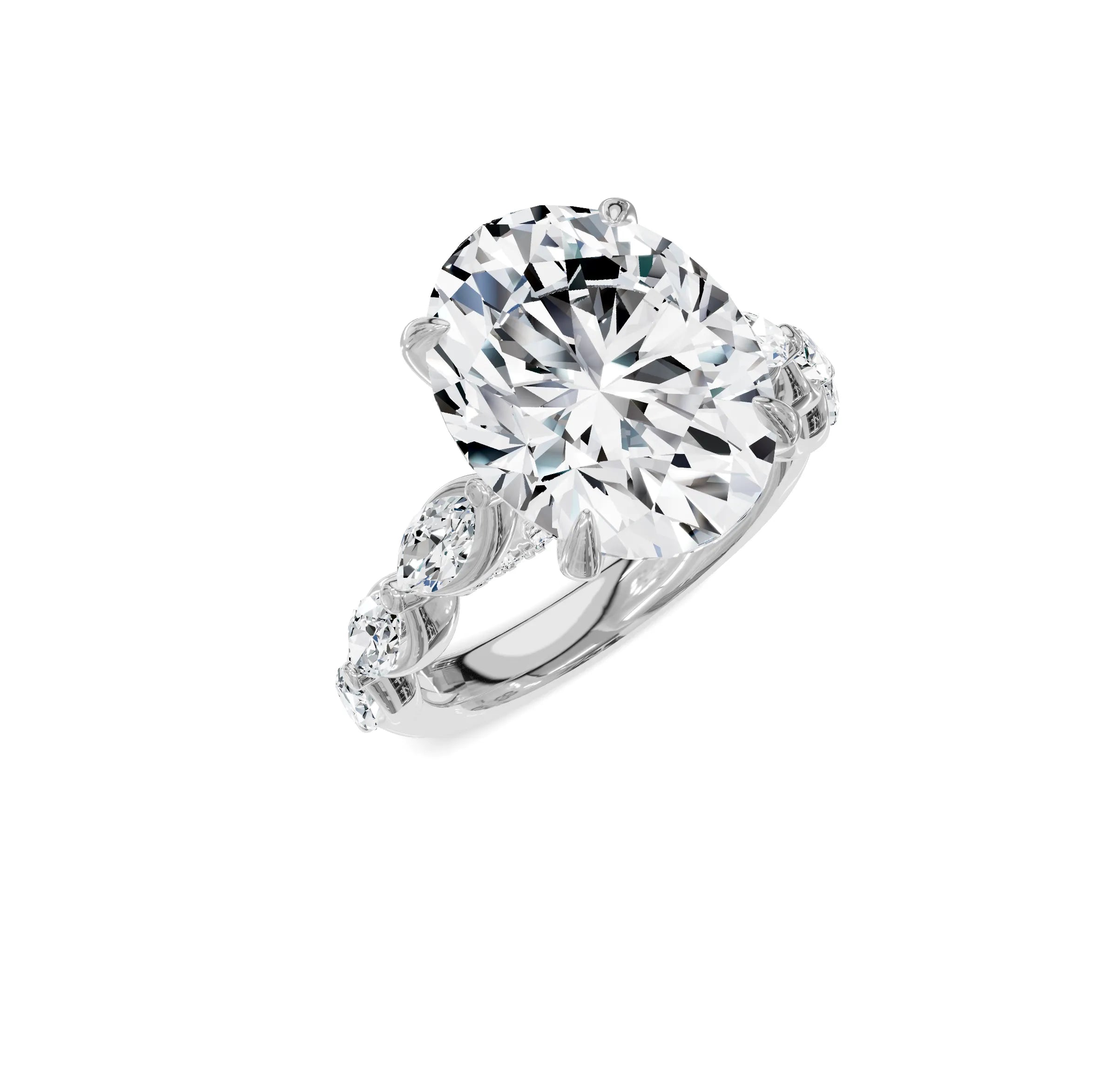 Luxury Oval Cut Diamond Engagement Ring with Halo & Side Stones - Chicory Jewel