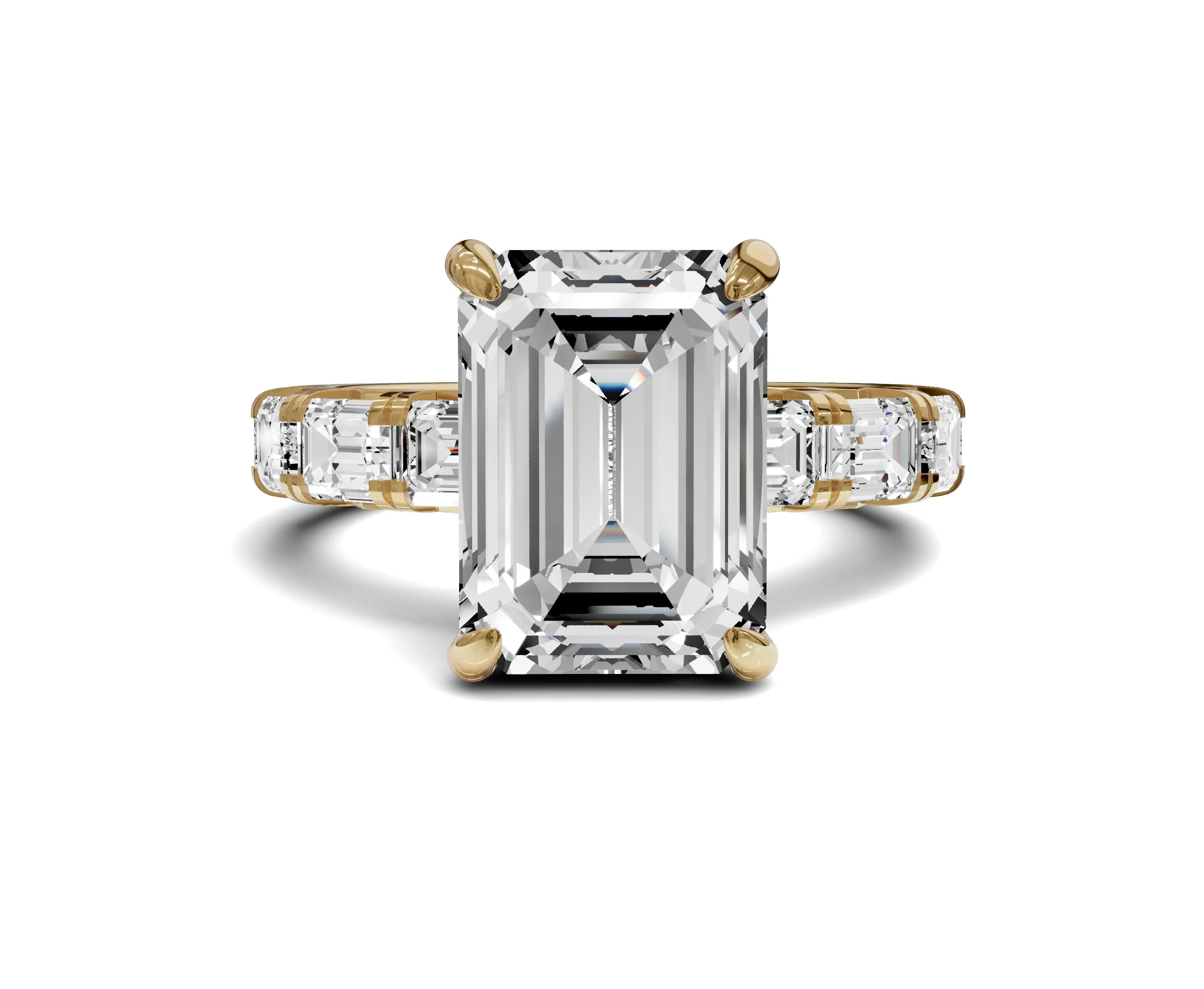 Brilliant Emerald Engagement Ring | Side stone & halo