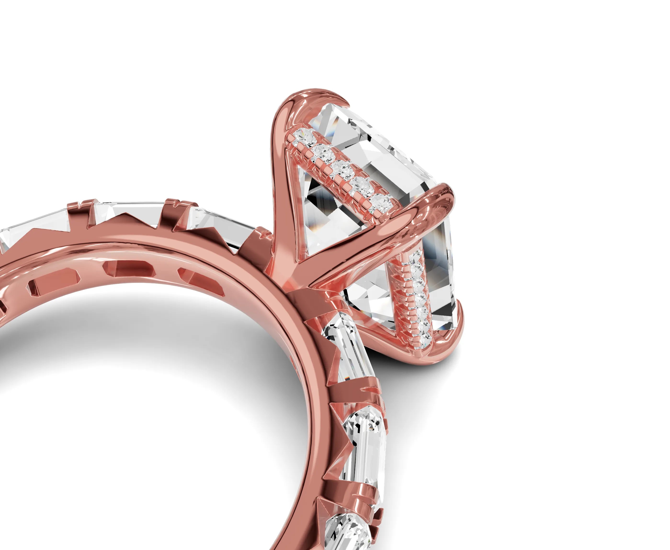 Brilliant Emerald Engagement Ring | Side stone & halo