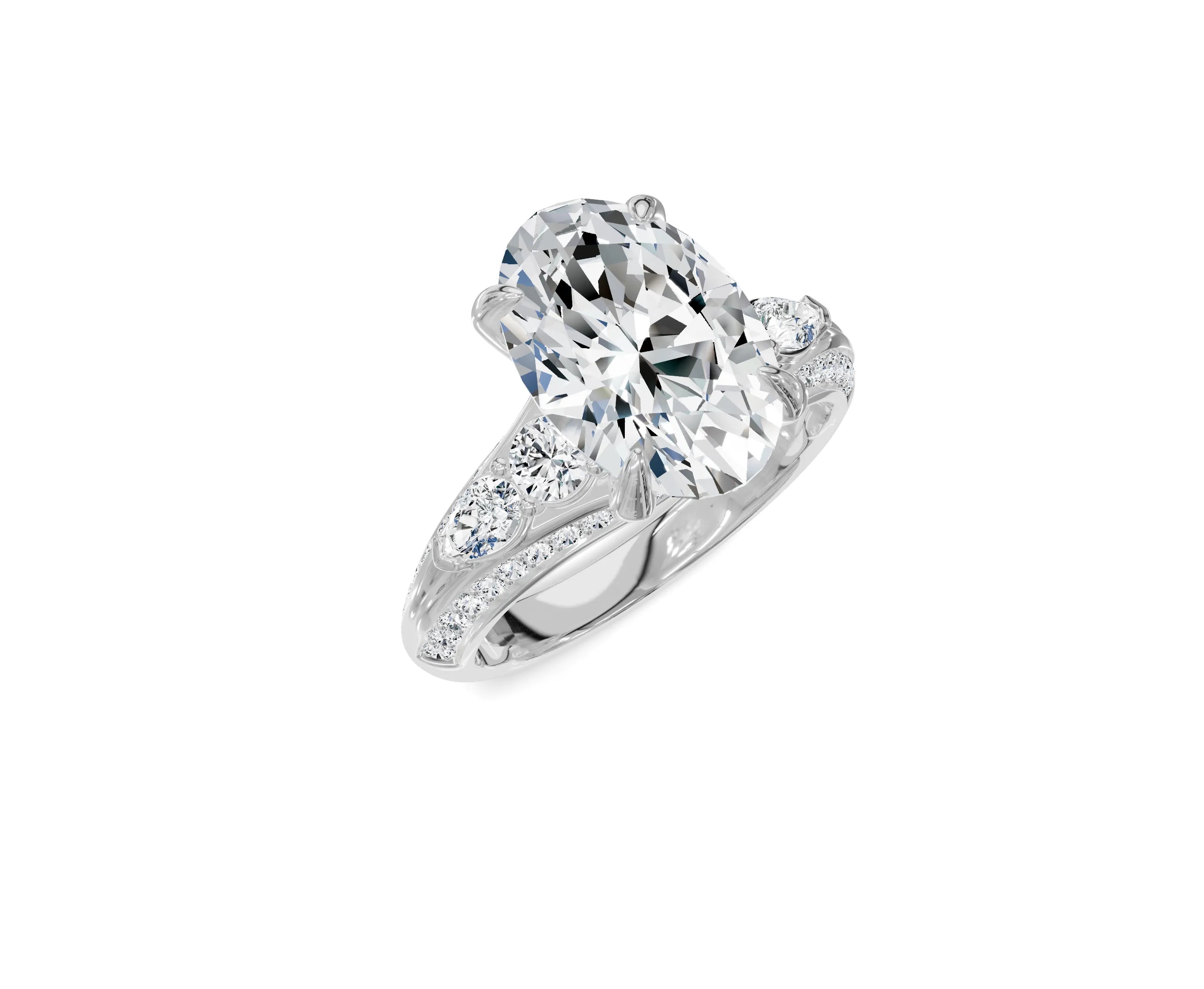 3.70 Ct Oval Diamond Ring with Side Stones - Chicory Jewel