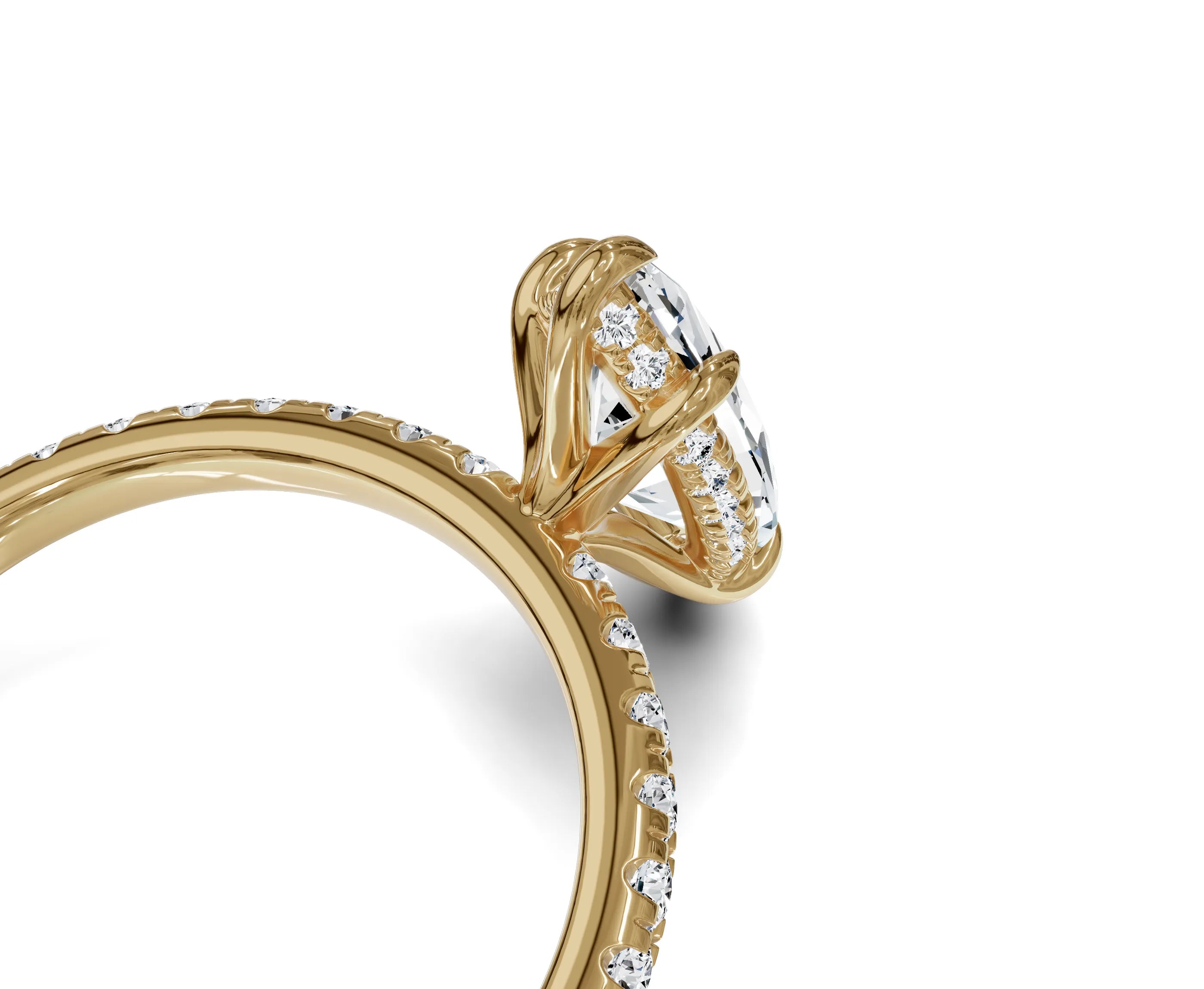 Marquise engagement ring with hidden halo in 10k white gold featuring 1-carat center stone and intricate design by Chicoryjewel.com