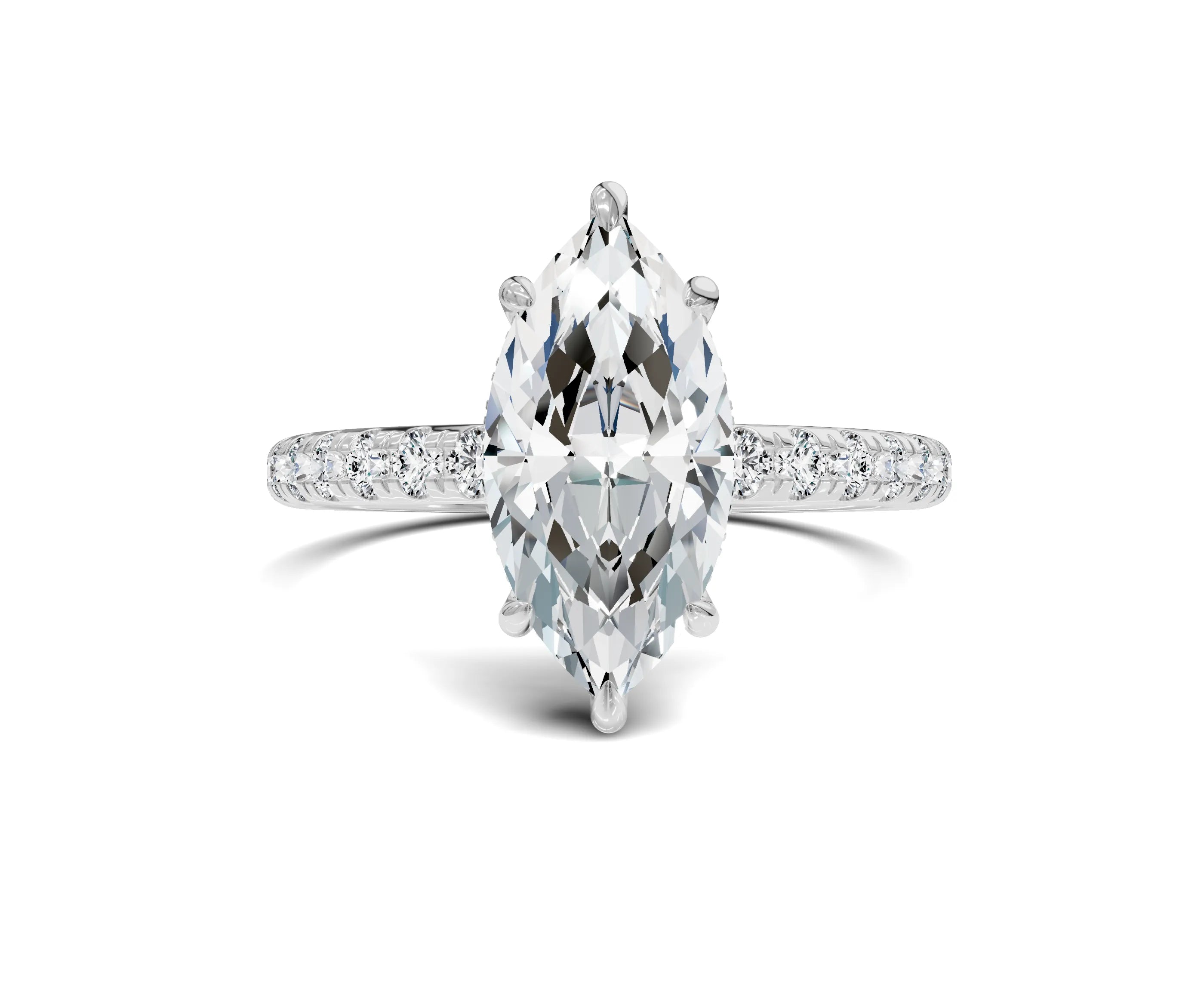 Marquise engagement ring with hidden halo in 10k white gold featuring a 1-carat center stone, crafted by Chicoryjewel.com