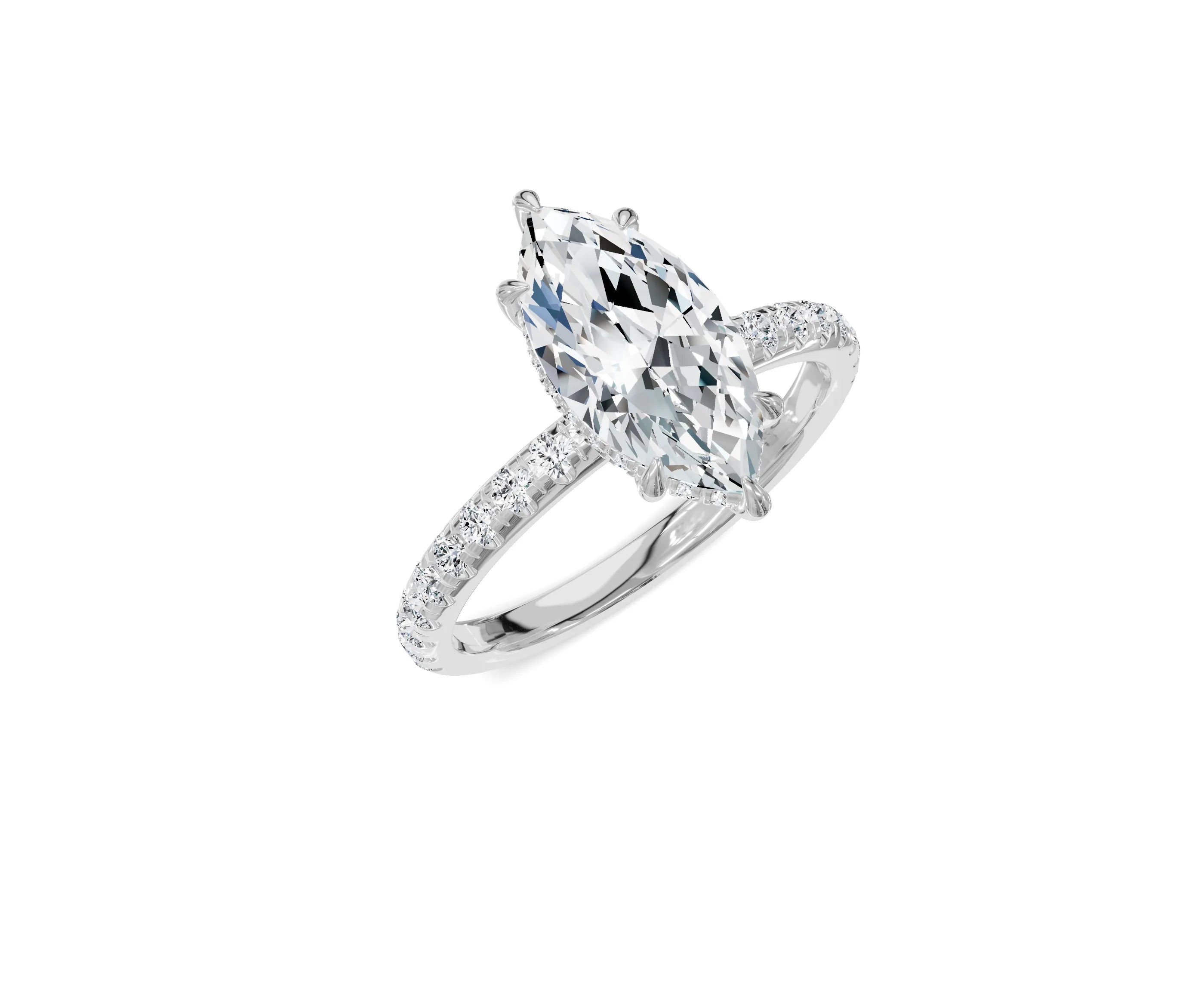 Marquise engagement ring with hidden halo in 10K white gold featuring a 1-carat center stone and elegant design.