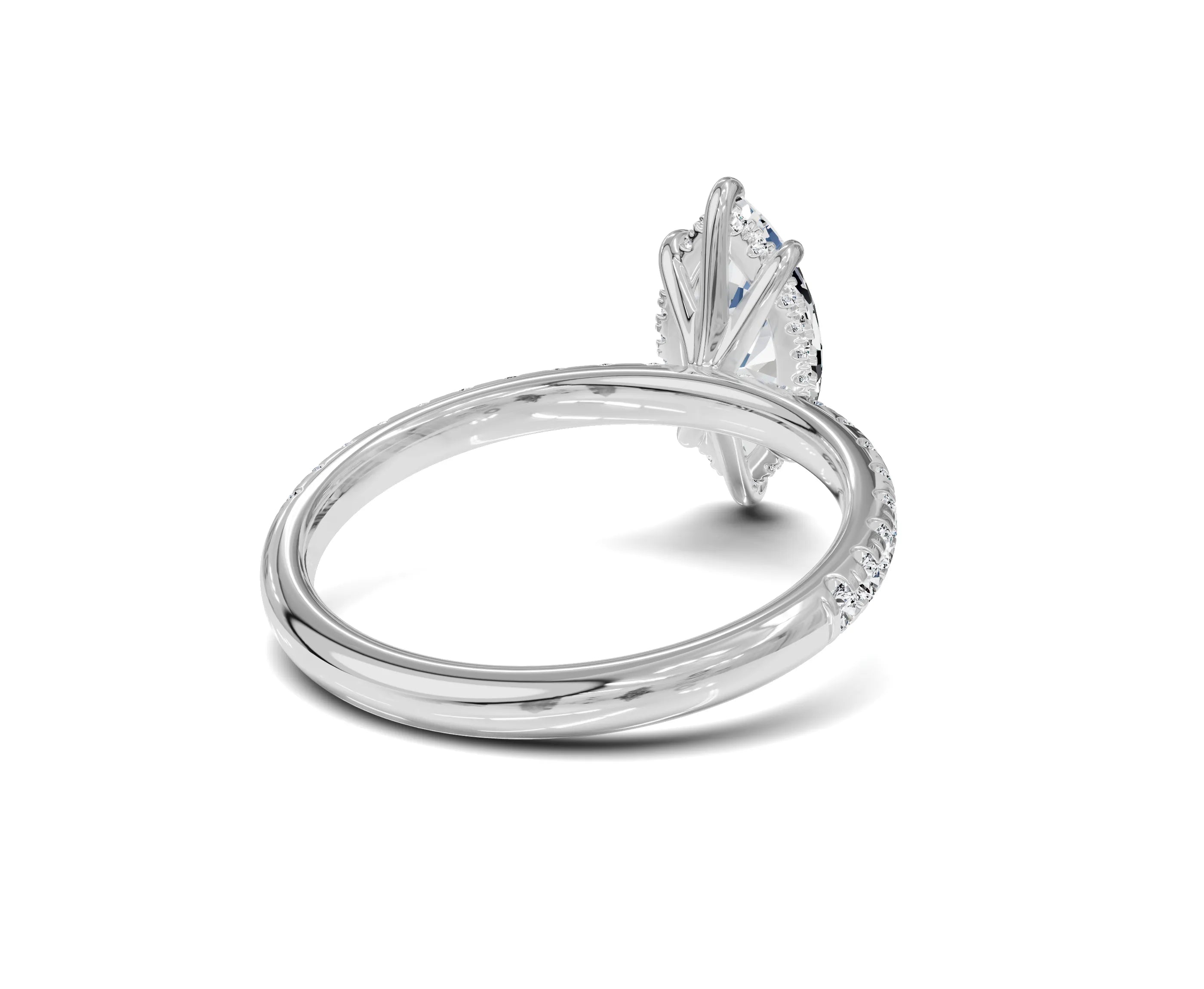 Marquise engagement ring with hidden halo in 10K white gold featuring a 1-carat center stone and intricate design.