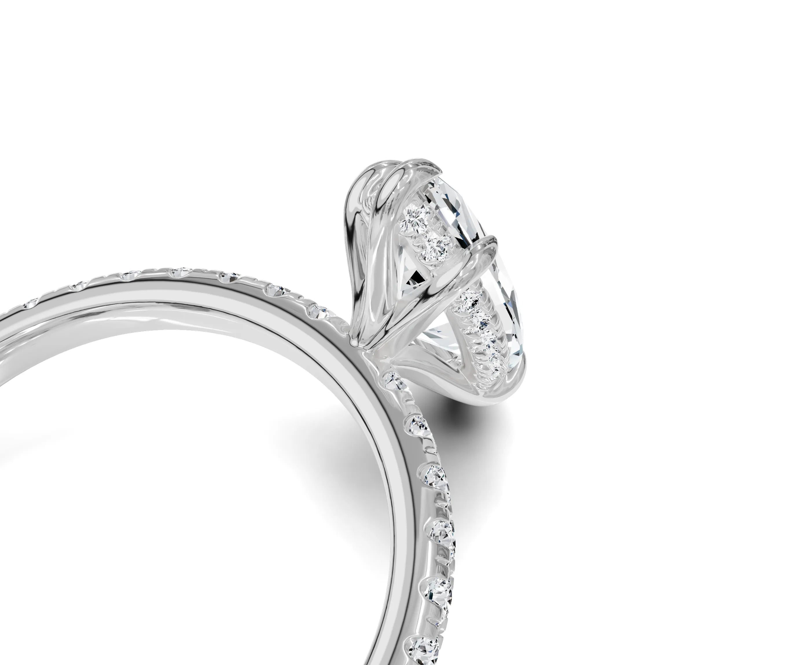 Marquise engagement ring with hidden halo in 10K white gold, featuring a 1-carat center stone and intricate design details.