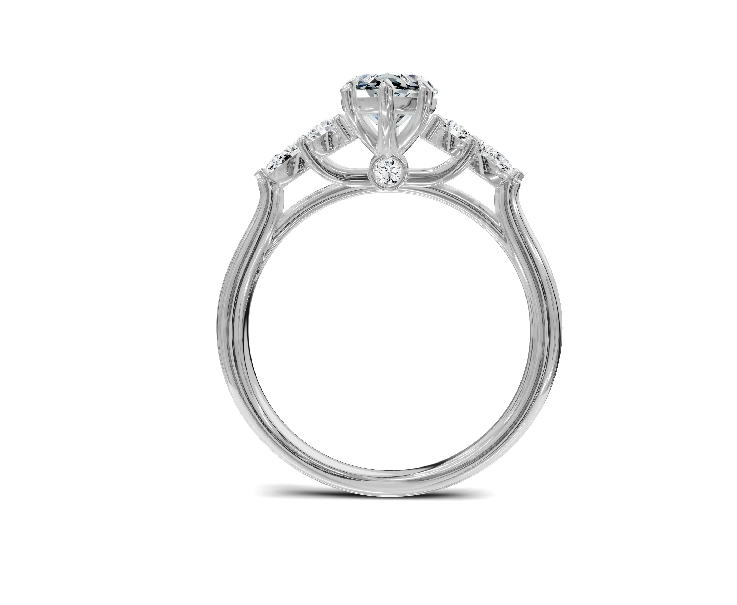 2 Ct Marquise Cut Lab Grown Diamond Engagement Ring with Side Stones - Chicory Jewel