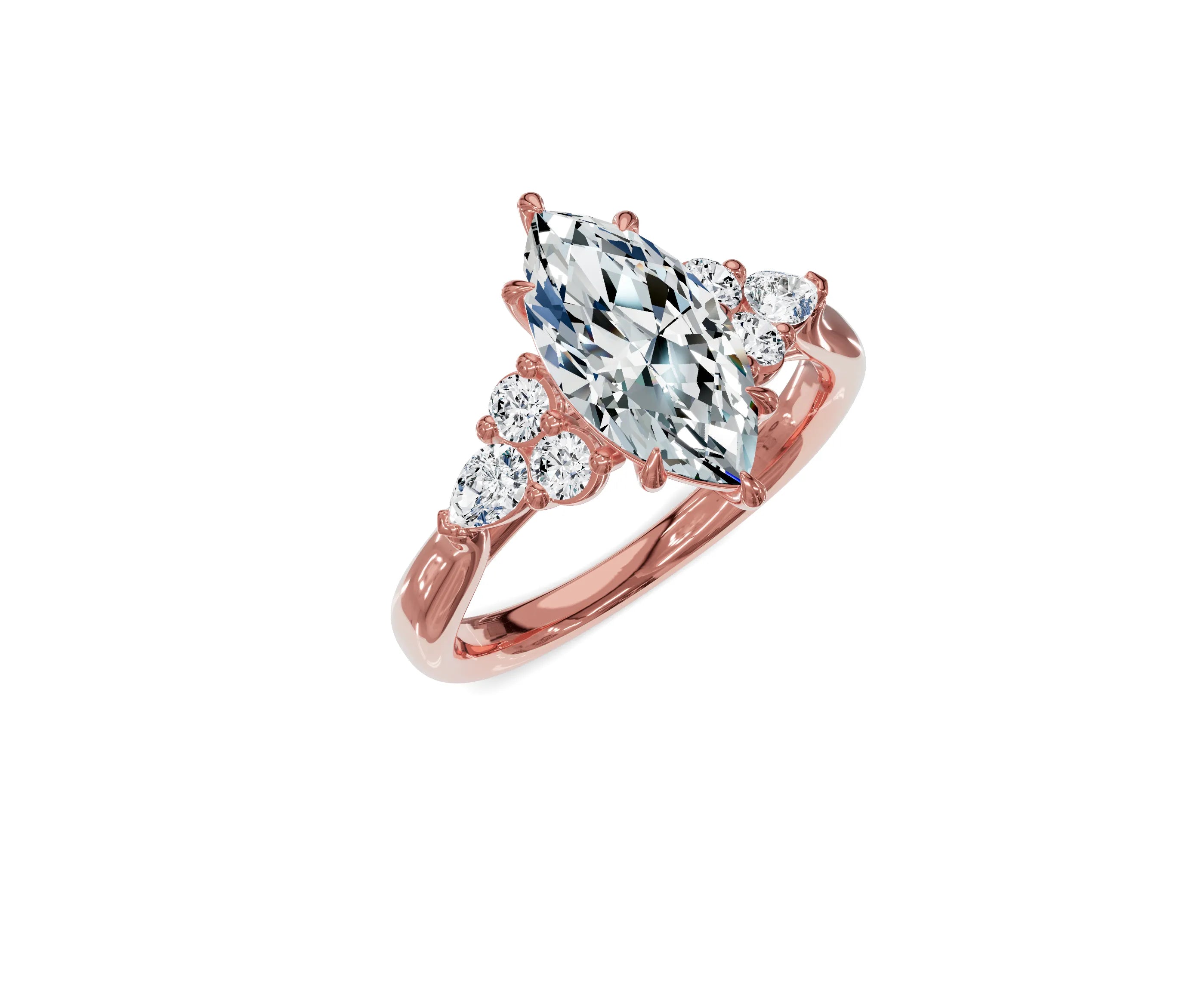 2 Ct Marquise Cut Lab Grown Diamond Engagement Ring with Side Stones - Chicory Jewel