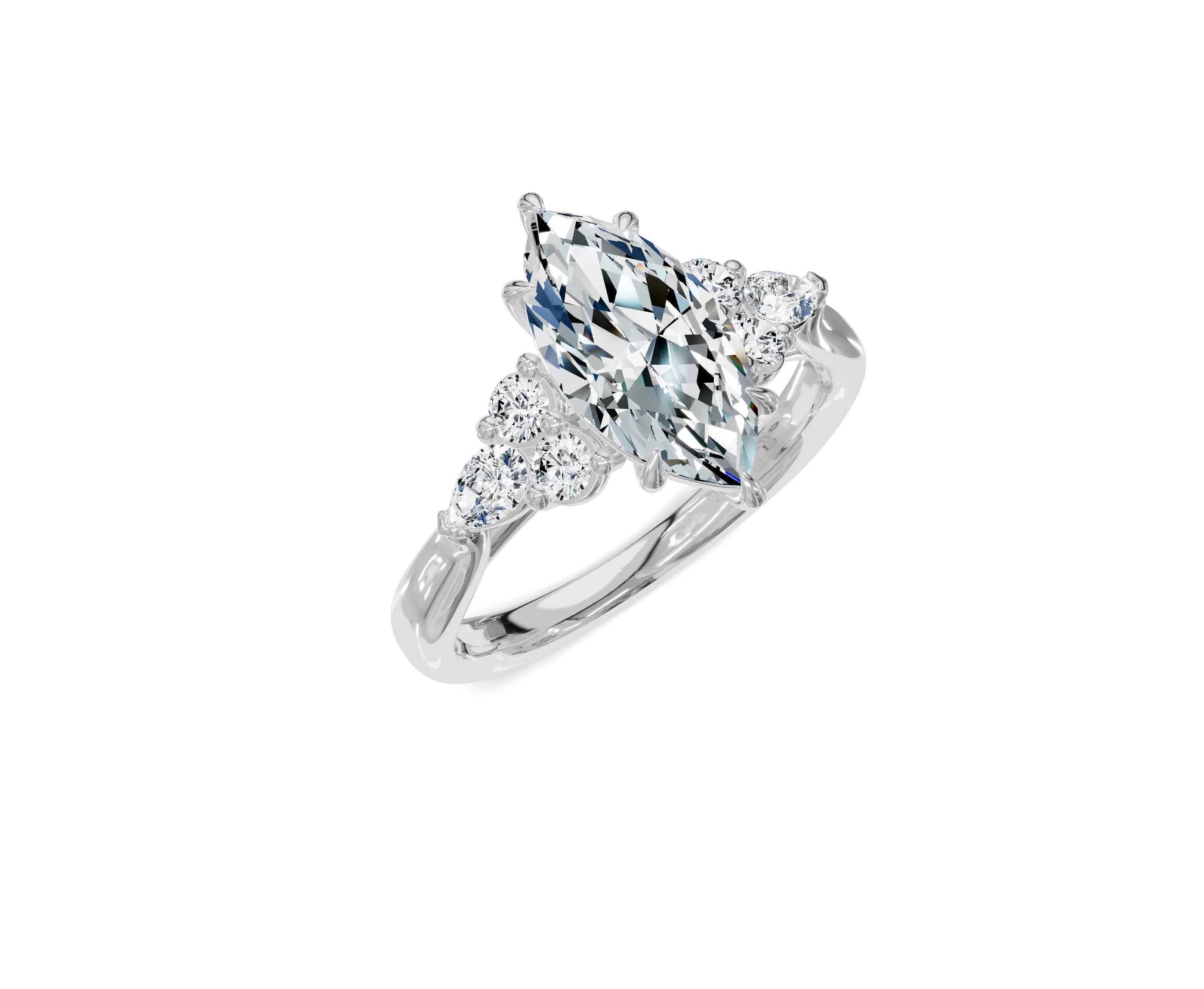 2 Ct Marquise Cut Lab Grown Diamond Engagement Ring with Side Stones - Chicory Jewel