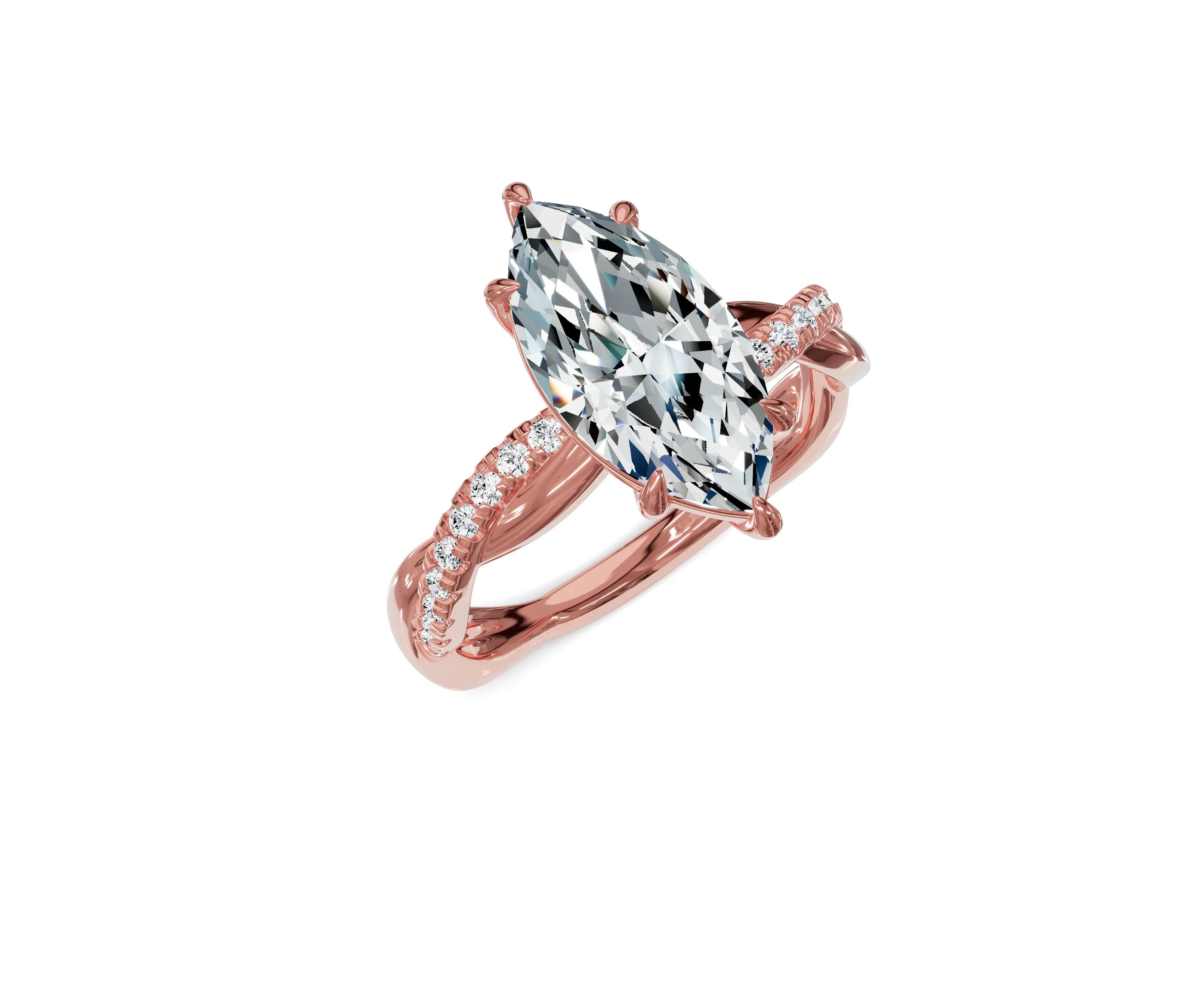 2.5Ct Marquise Twisted Shank Side Stone Engagement Ring - Chicory Jewel