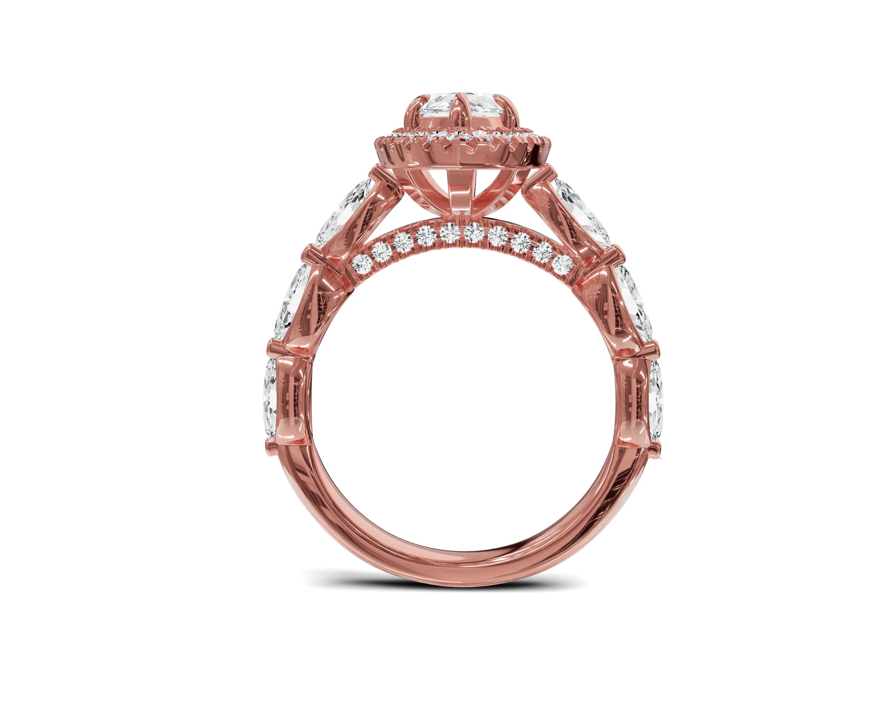 Marquise Cut Engagement Ring | Halo & Side Stones