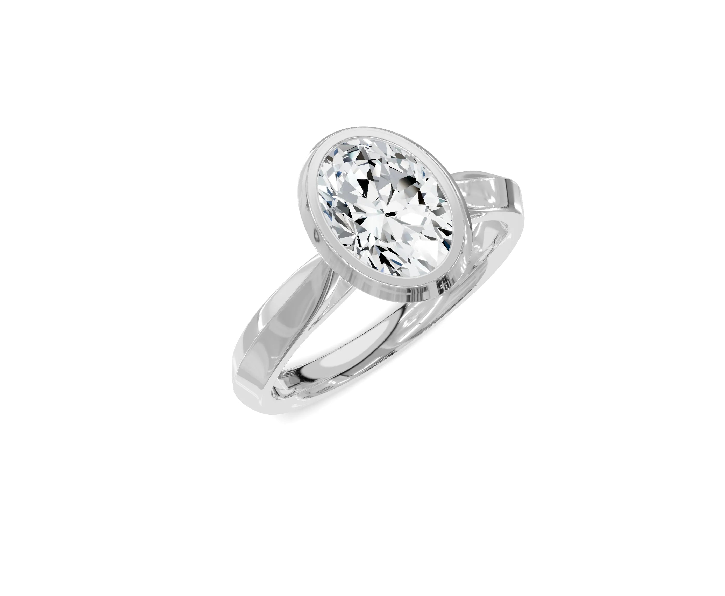 1.5 Ct Oval Diamond Bezel Setting Solitaire Engagement Ring - Chicory Jewel