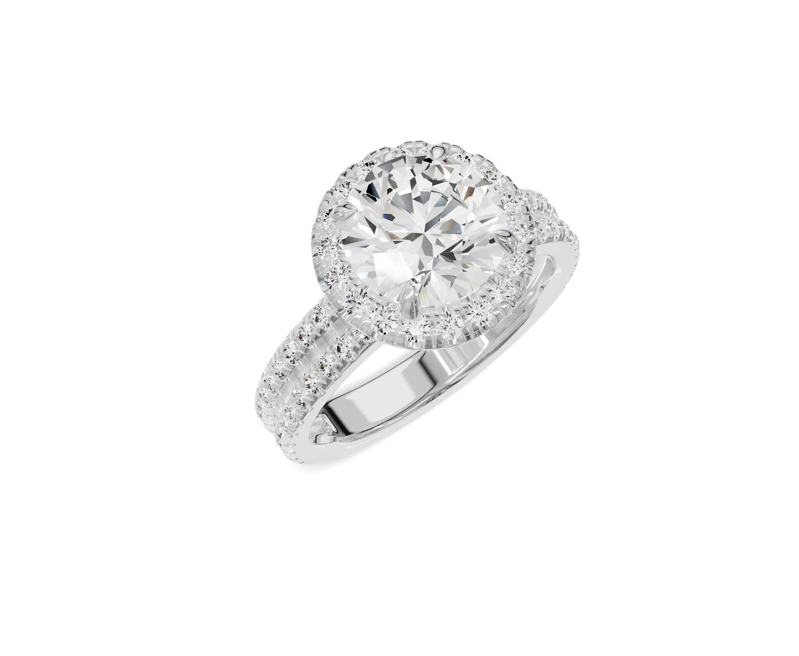 2.75 Ct Round Diamond Halo Engagement Ring with Side Stones - Chicory Jewel