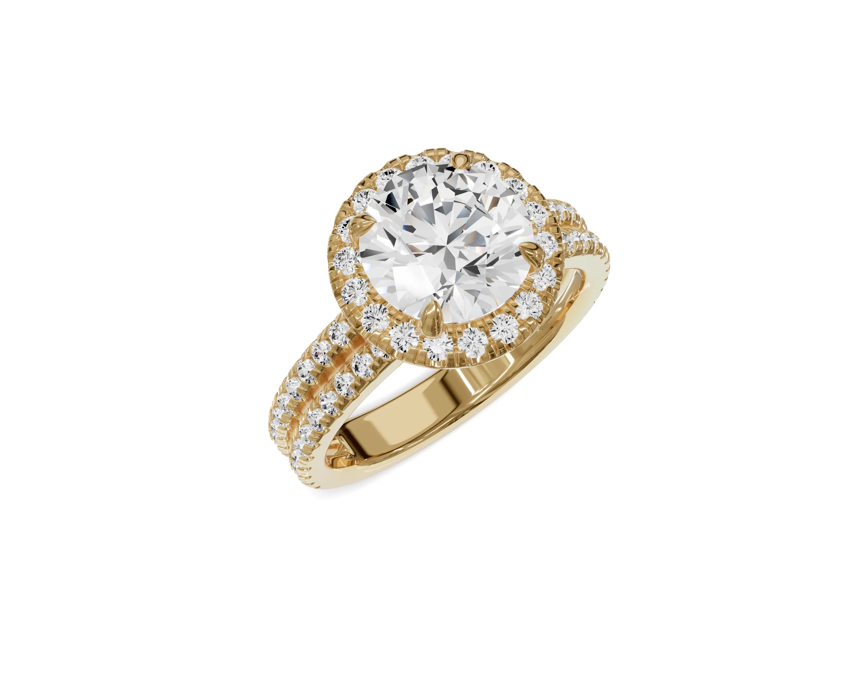 2.75 Ct Round Diamond Halo Engagement Ring with Side Stones - Chicory Jewel