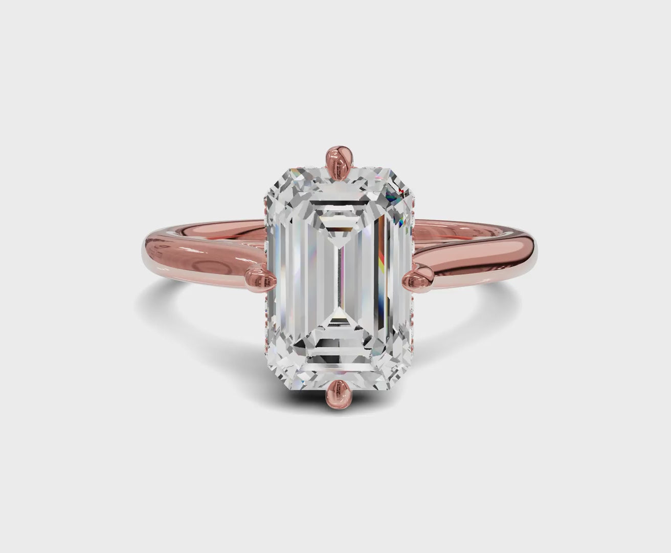 2.30 Ct Emerald Cut Engagement Ring With Hidden Halo
