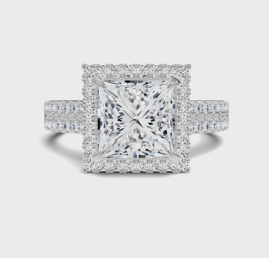 2.50ct Princess Cut Diamond Engagement Ring | Halo & Side Stones