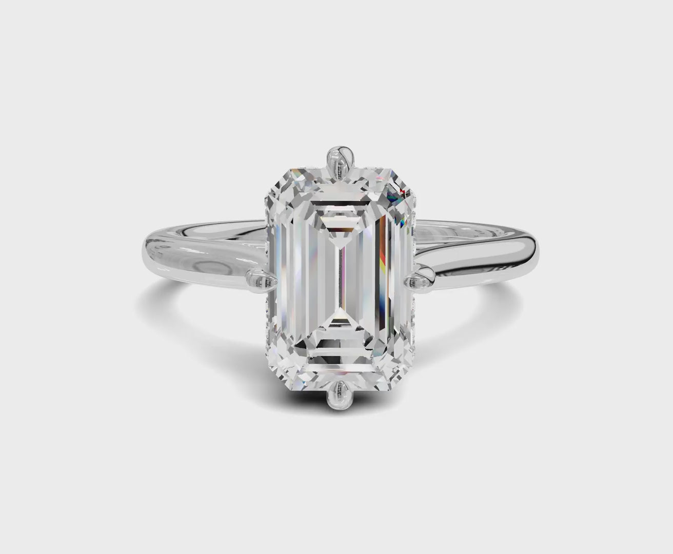 2.30 Ct Emerald Cut Engagement Ring With Hidden Halo