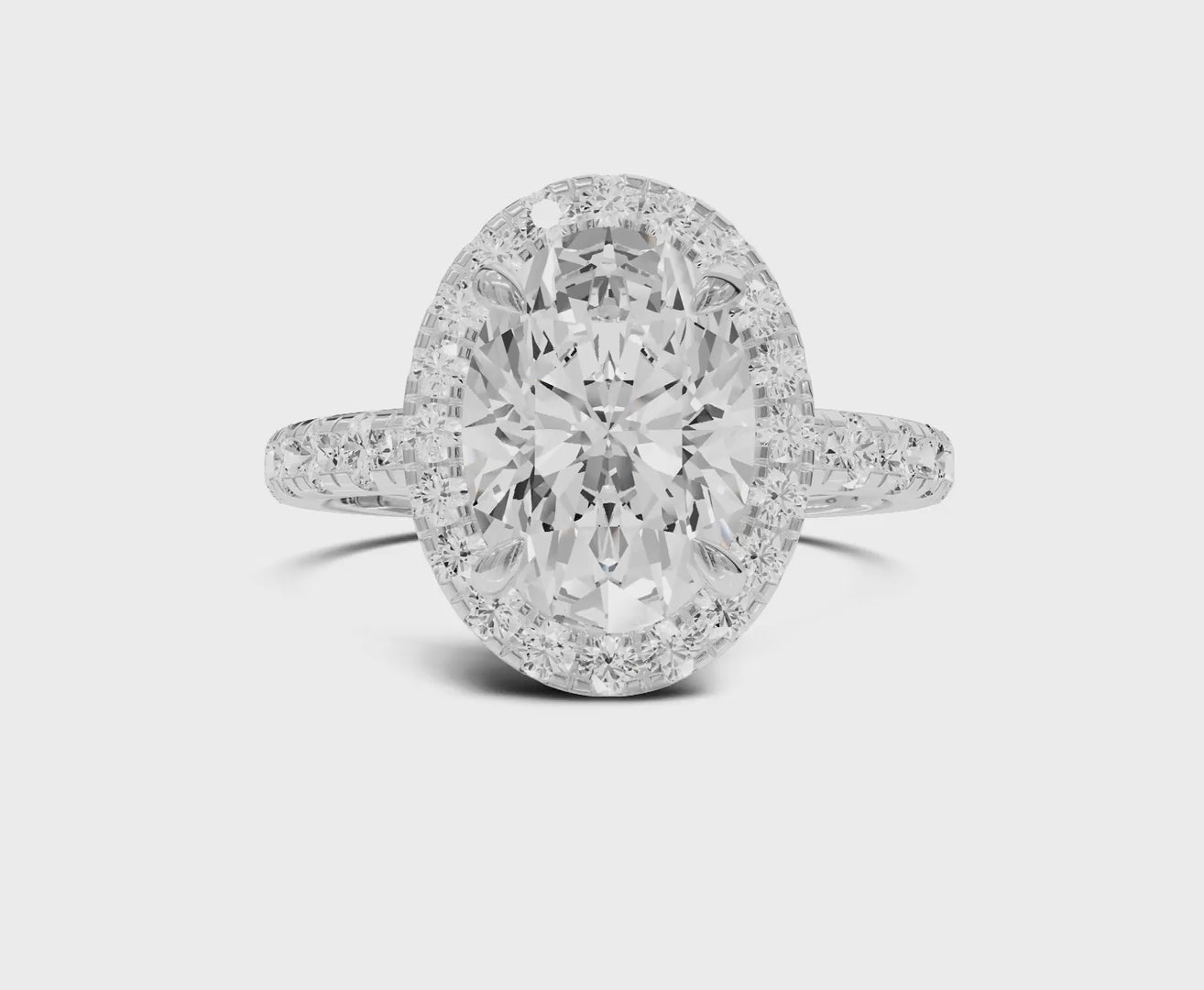 2.60 Ct. Oval Lab Grown Diamond With Halo & Side Stones Ring