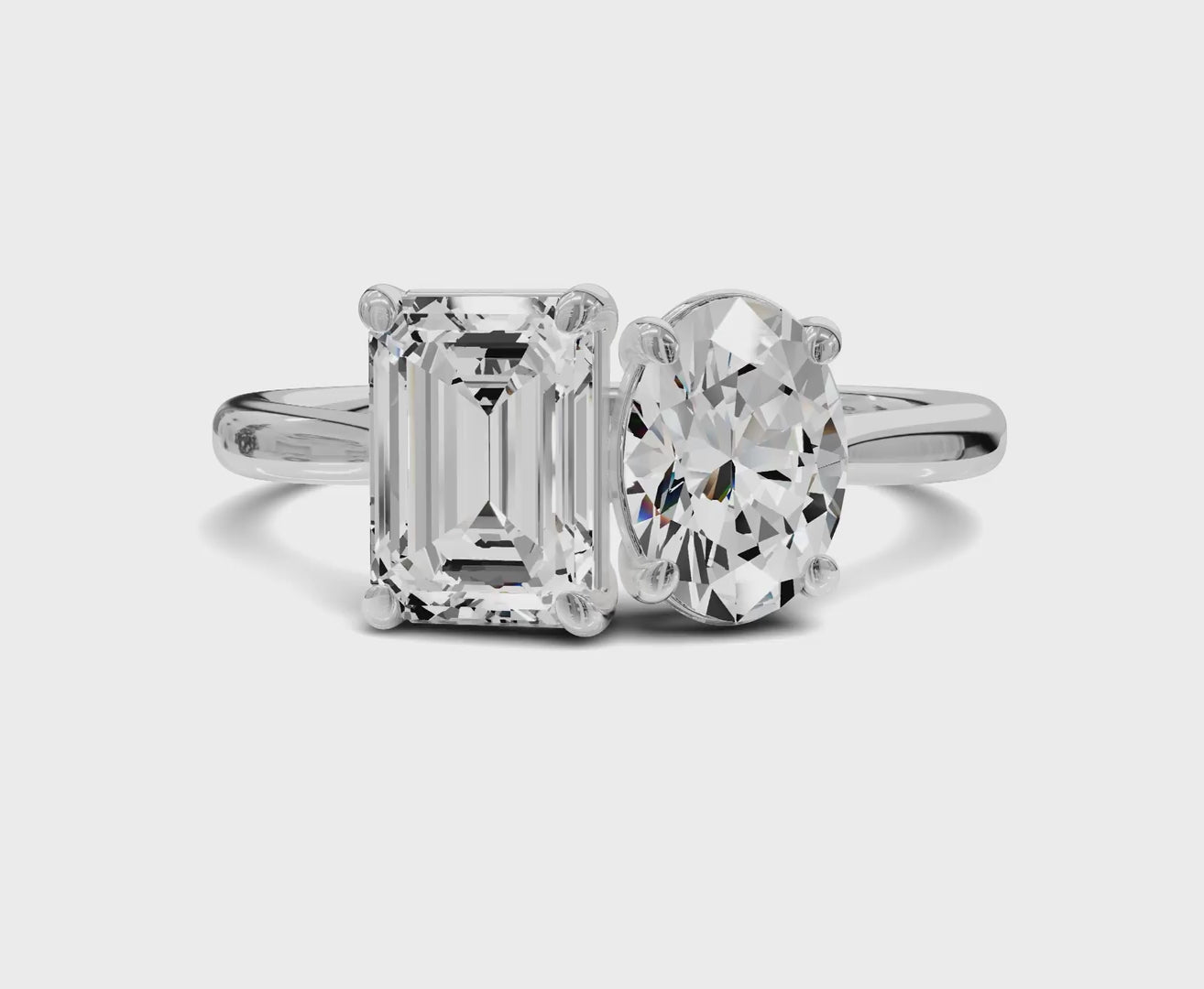 Oval & Emerald Cut Toi Et Moi Engagement Ring | 1.75ct Lab Grown