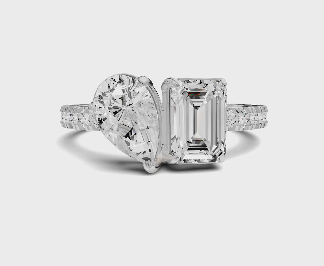 Pear & Emerald Cut Toi Et Moi Engagement Ring | 2.50ct Lab Grown