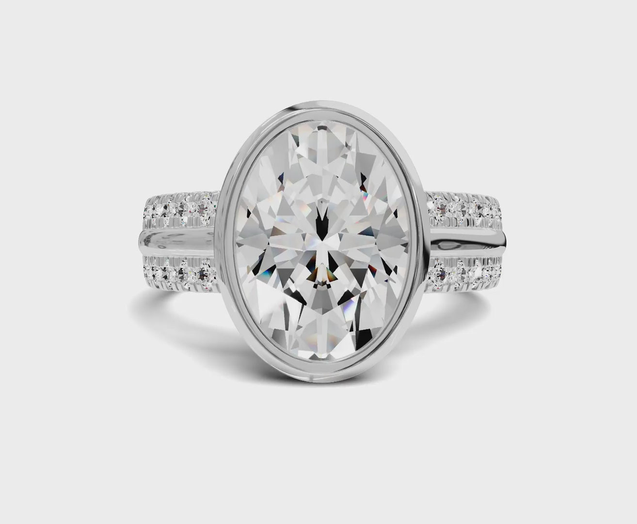 4ct Oval Diamond Engagement Ring | Bezel Setting with Side Stones