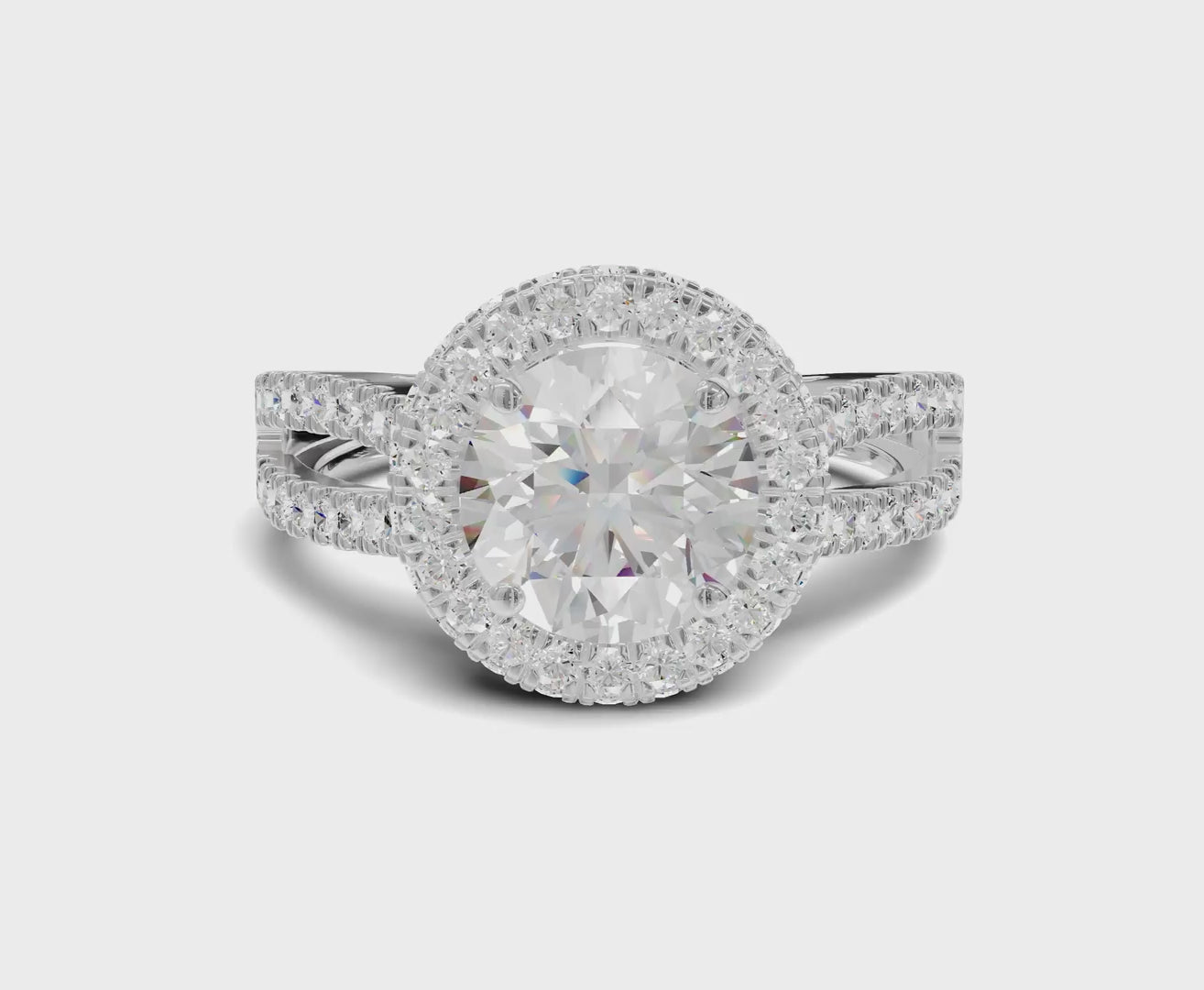 Split Shank Halo Round Diamond Ring | 1.75ct | Timeless Elegance