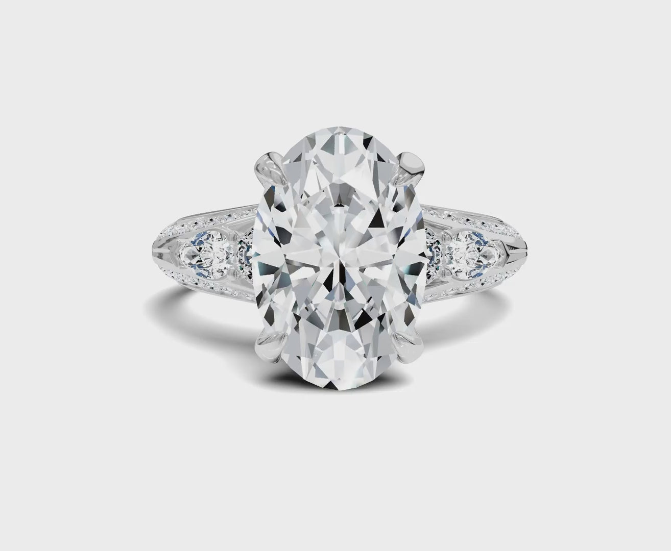 3.70 Ct Oval Diamond Ring with Side Stones