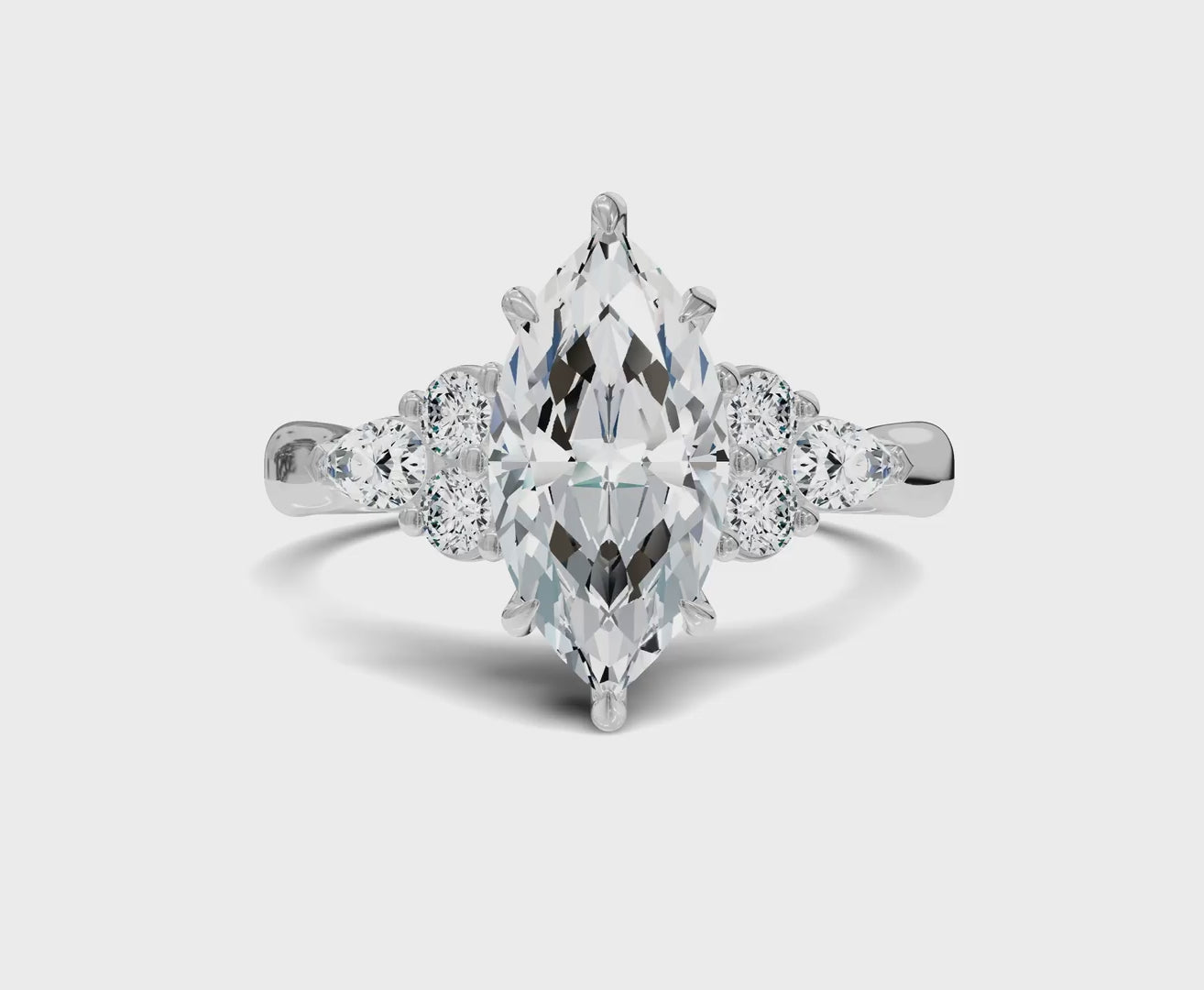 2 Ct Marquise Cut Lab Grown Diamond Engagement Ring with Side Stones
