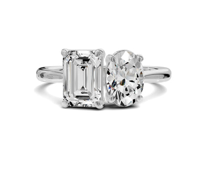 Oval & Emerald Cut Toi Et Moi Engagement Ring | 1.75ct Lab Grown