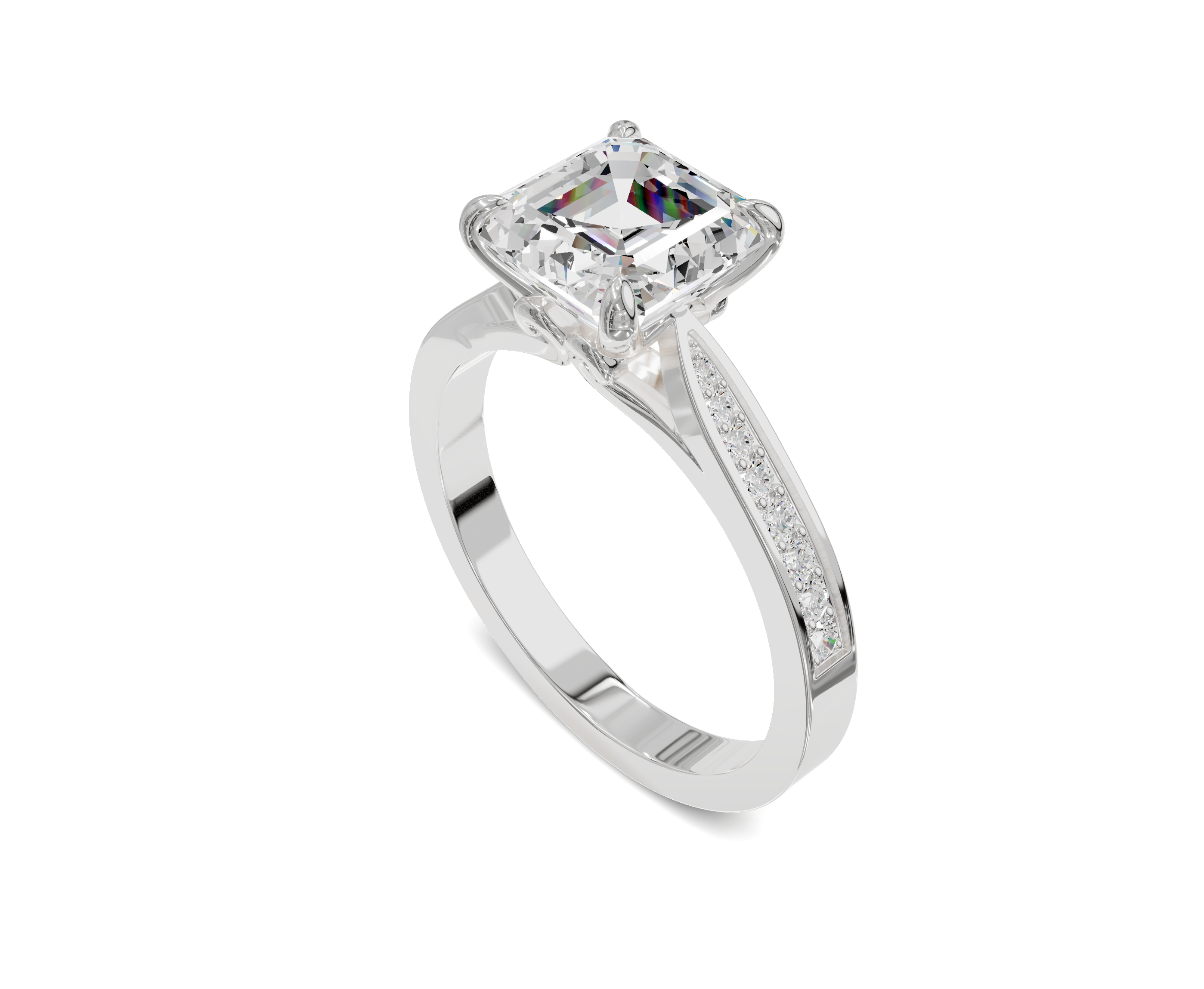 Timeless Lab Grown Diamond Side Stone Engagement Ring|Asscher Cut