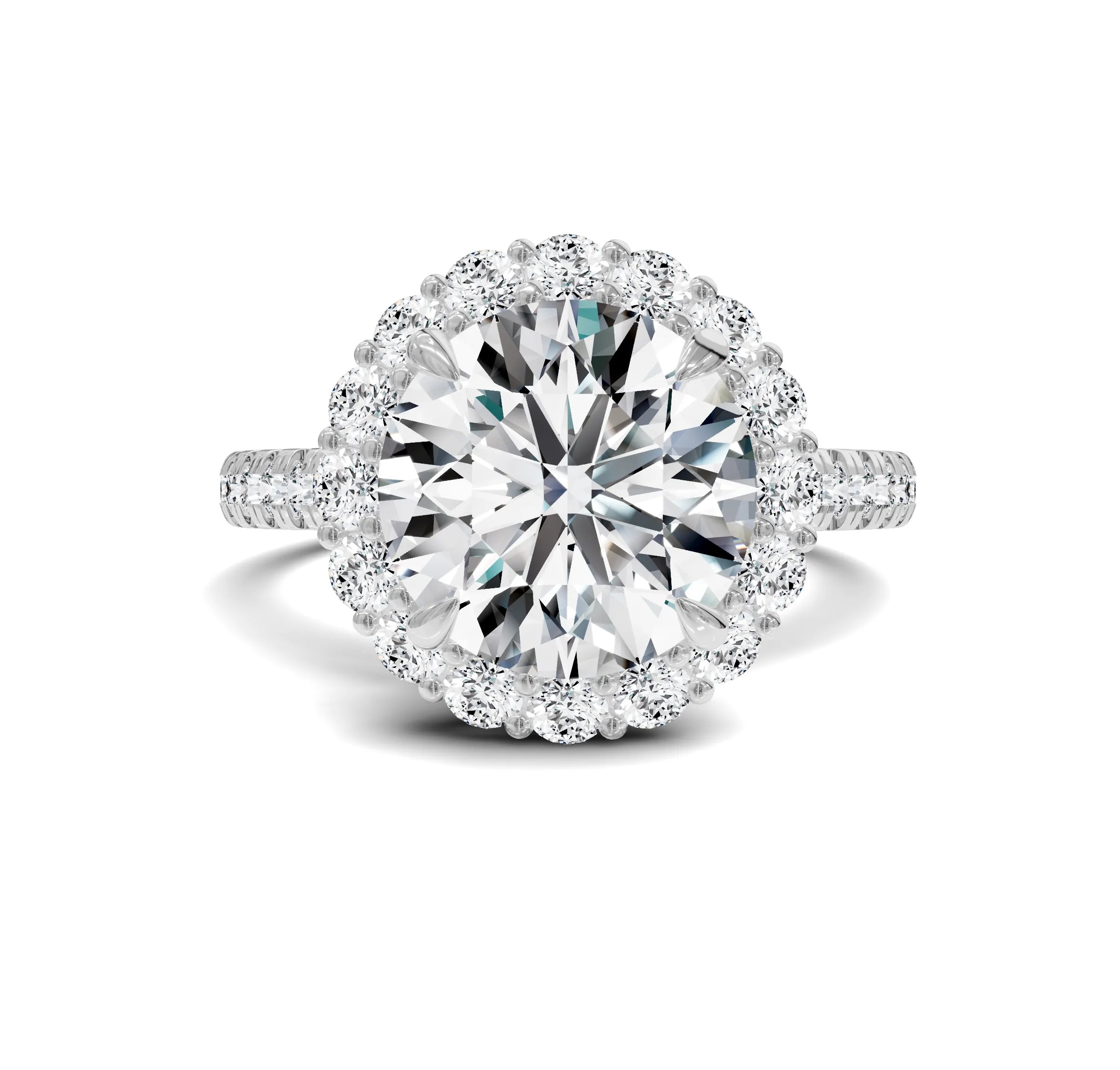 Luxury Round Diamond Halo & Side Stone Ring|3.70ct