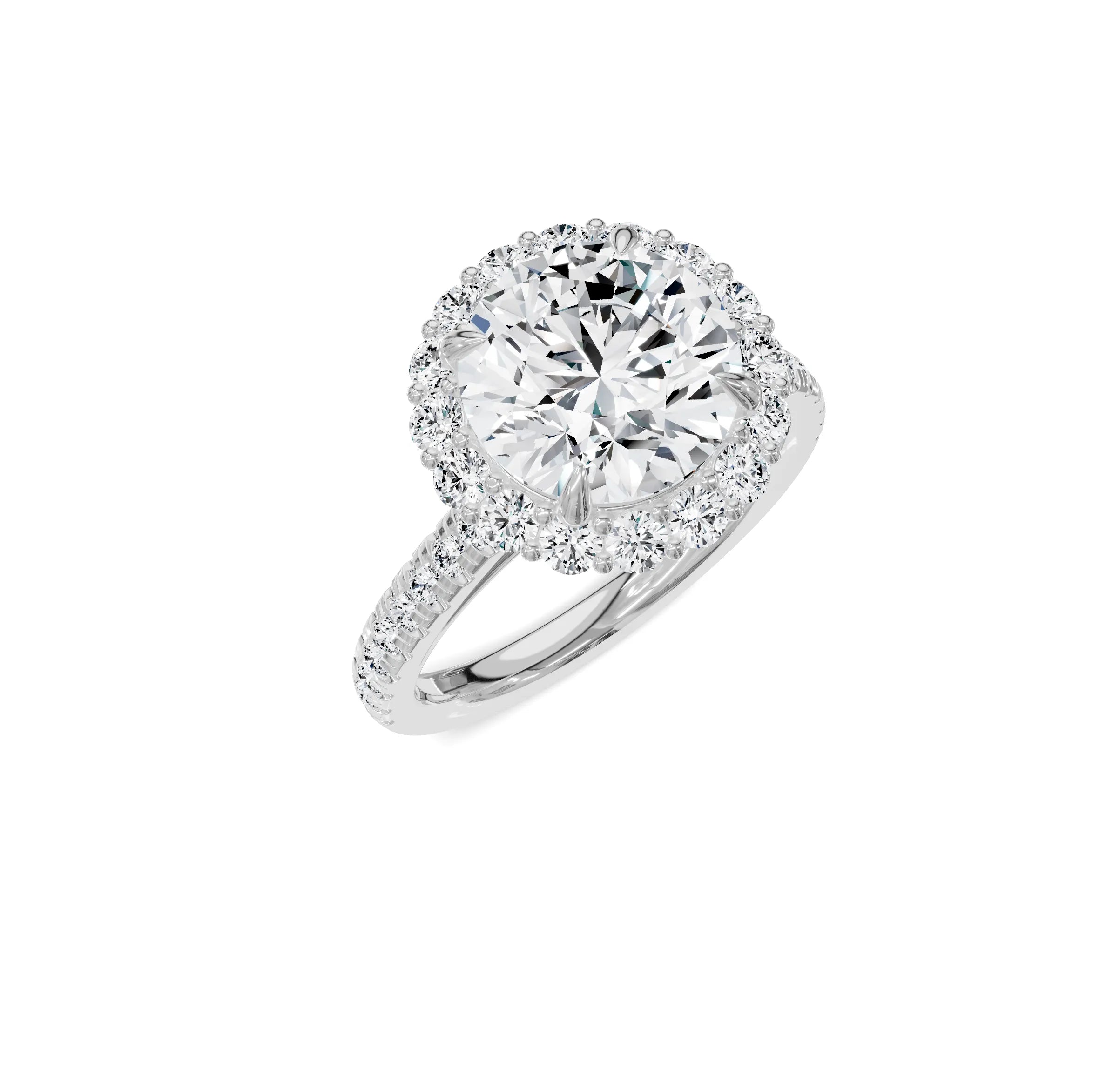 Luxury Round Diamond Halo & Side Stone Ring|3.70ct