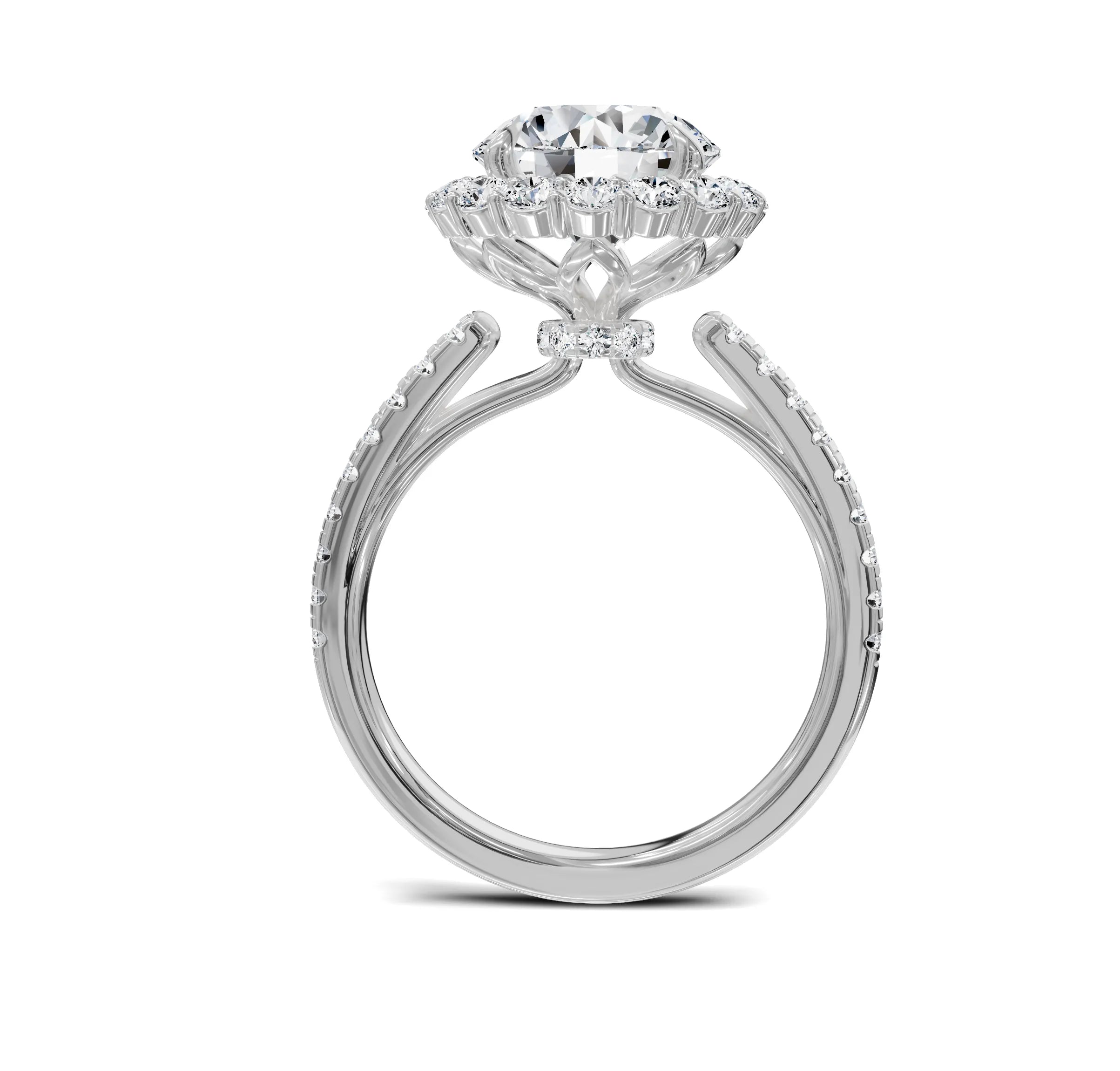 Luxury Round Diamond Halo & Side Stone Ring|3.70ct