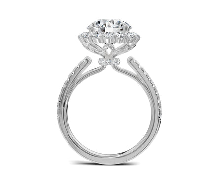 Luxury Round Diamond Halo & Side Stone Ring|3.70ct