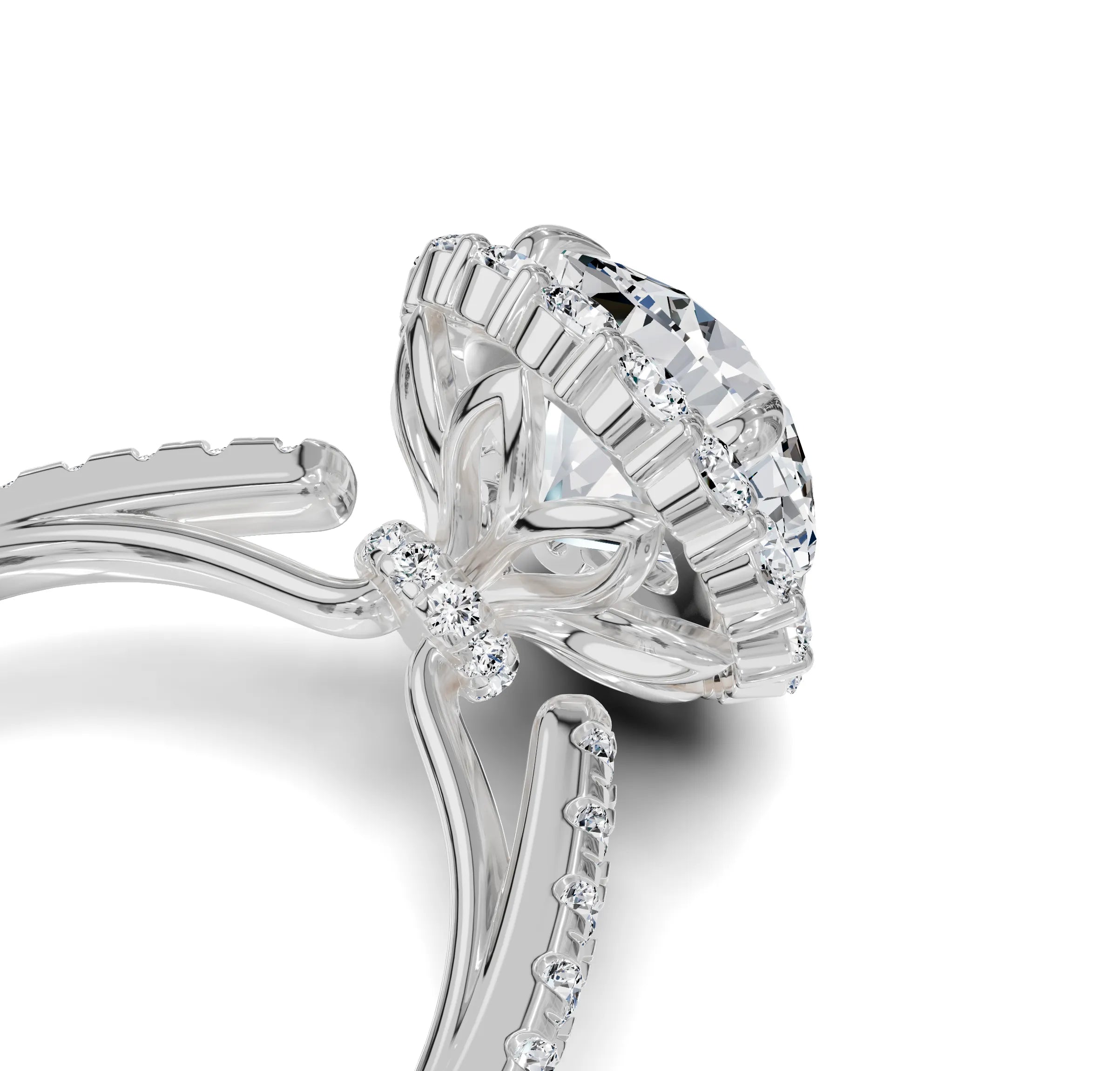 Luxury Round Diamond Halo & Side Stone Ring|3.70ct