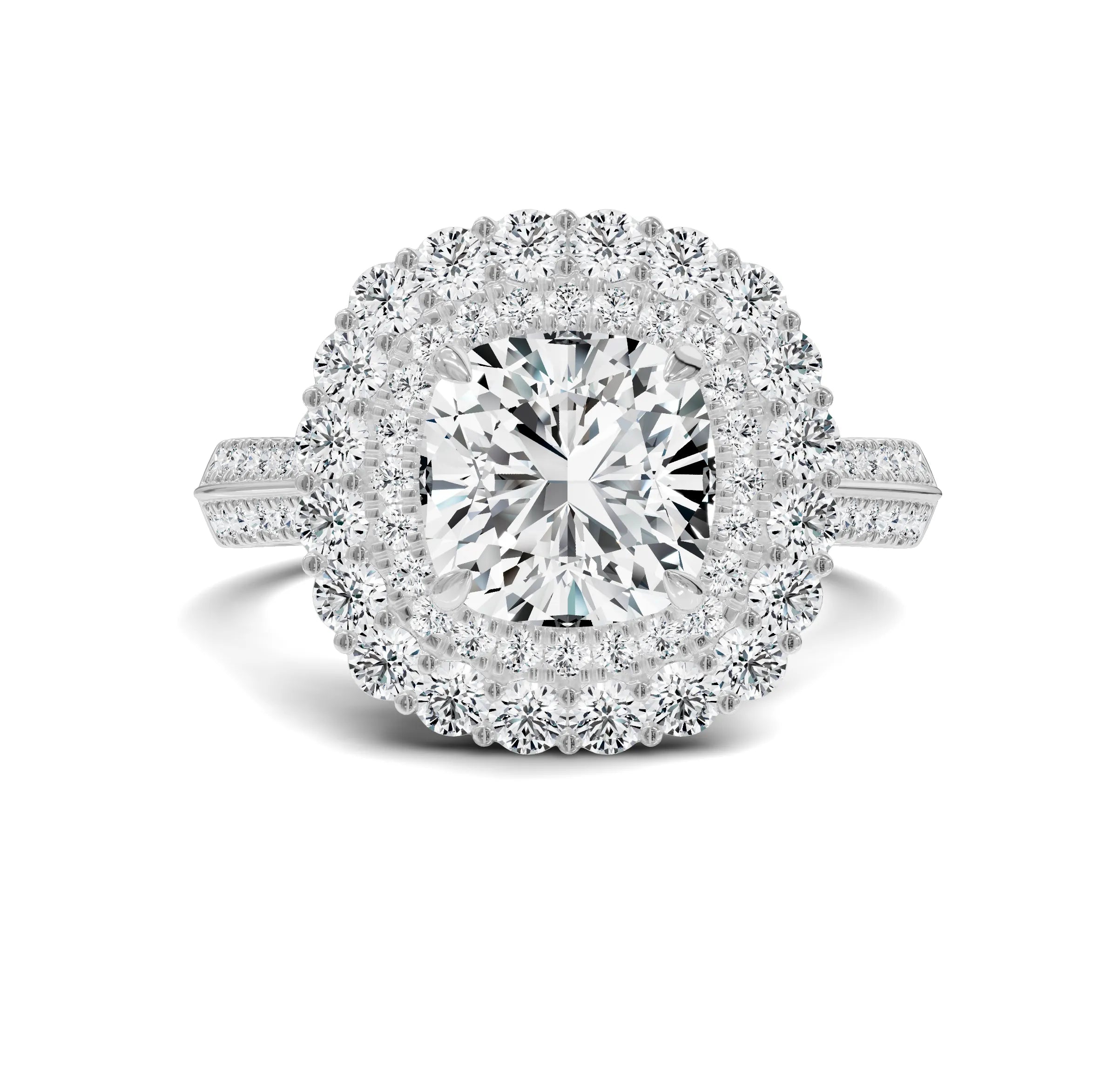 Timeless Cushion Cut 3ct Engagement Ring | Halo with Side Stones