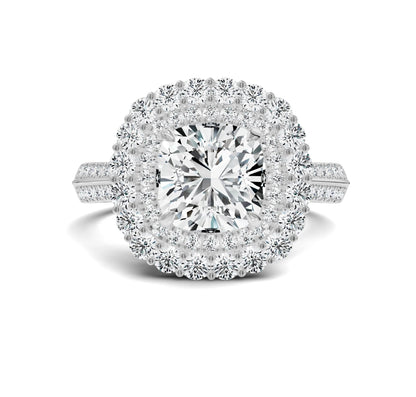 Timeless Cushion Cut 3ct Engagement Ring | Halo with Side Stones
