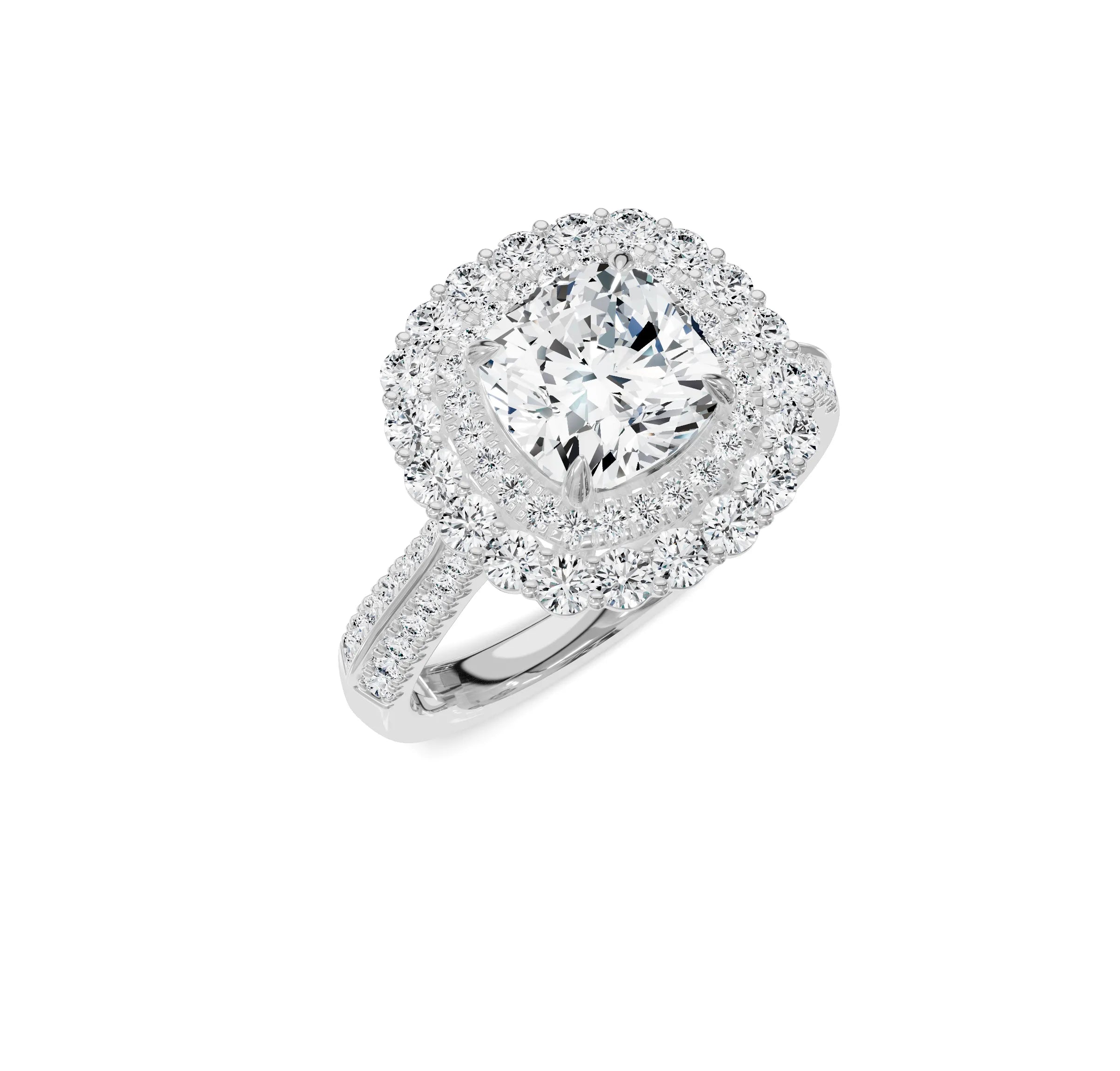 Timeless Cushion Cut 3ct Engagement Ring | Halo with Side Stones