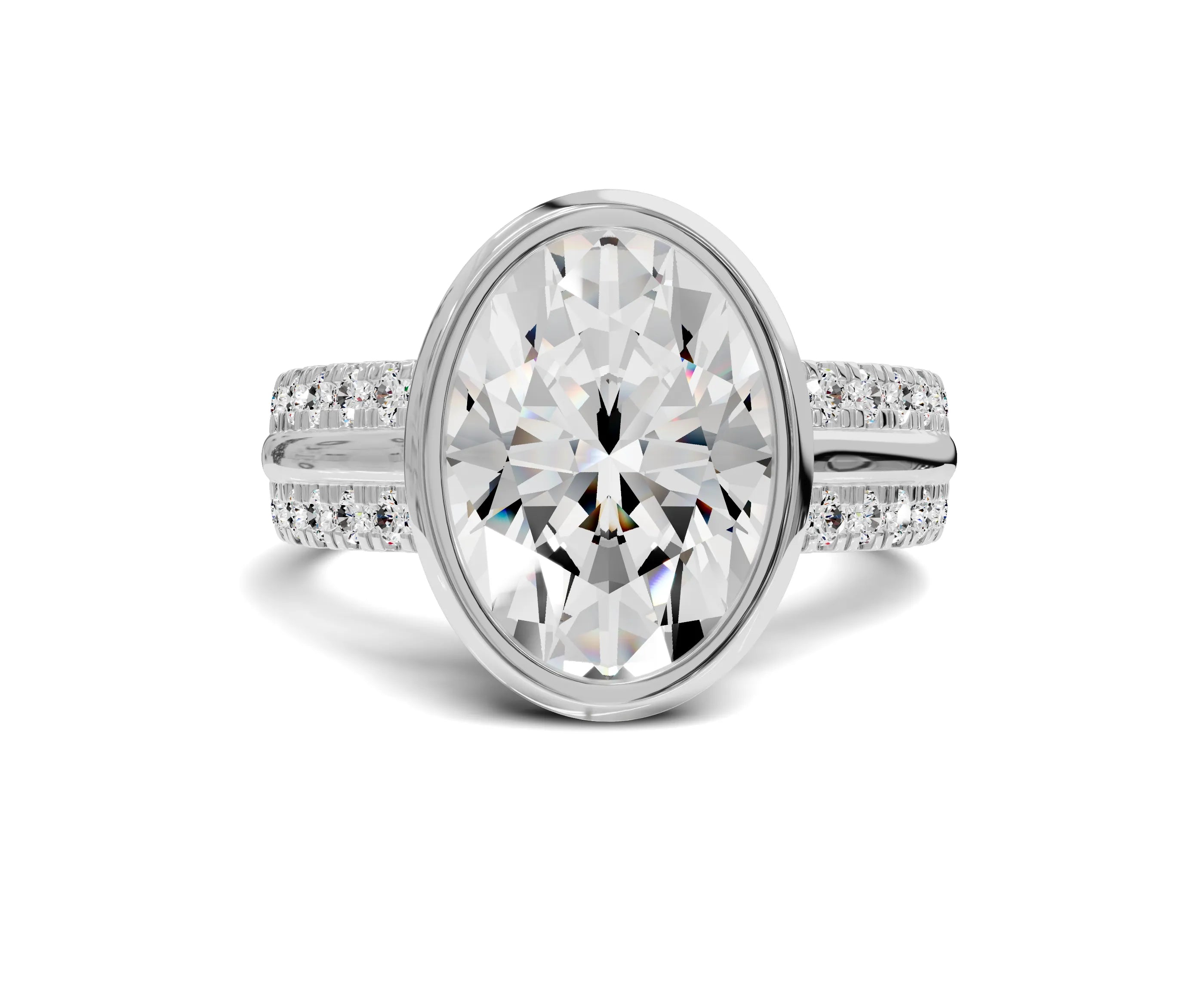 4ct Oval Diamond Engagement Ring | Bezel Setting with Side Stones