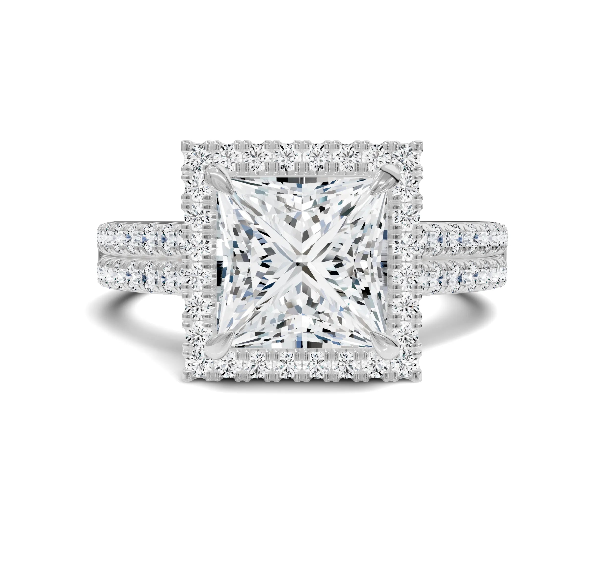 2.50ct Princess Cut Diamond Engagement Ring | Halo & Side Stones